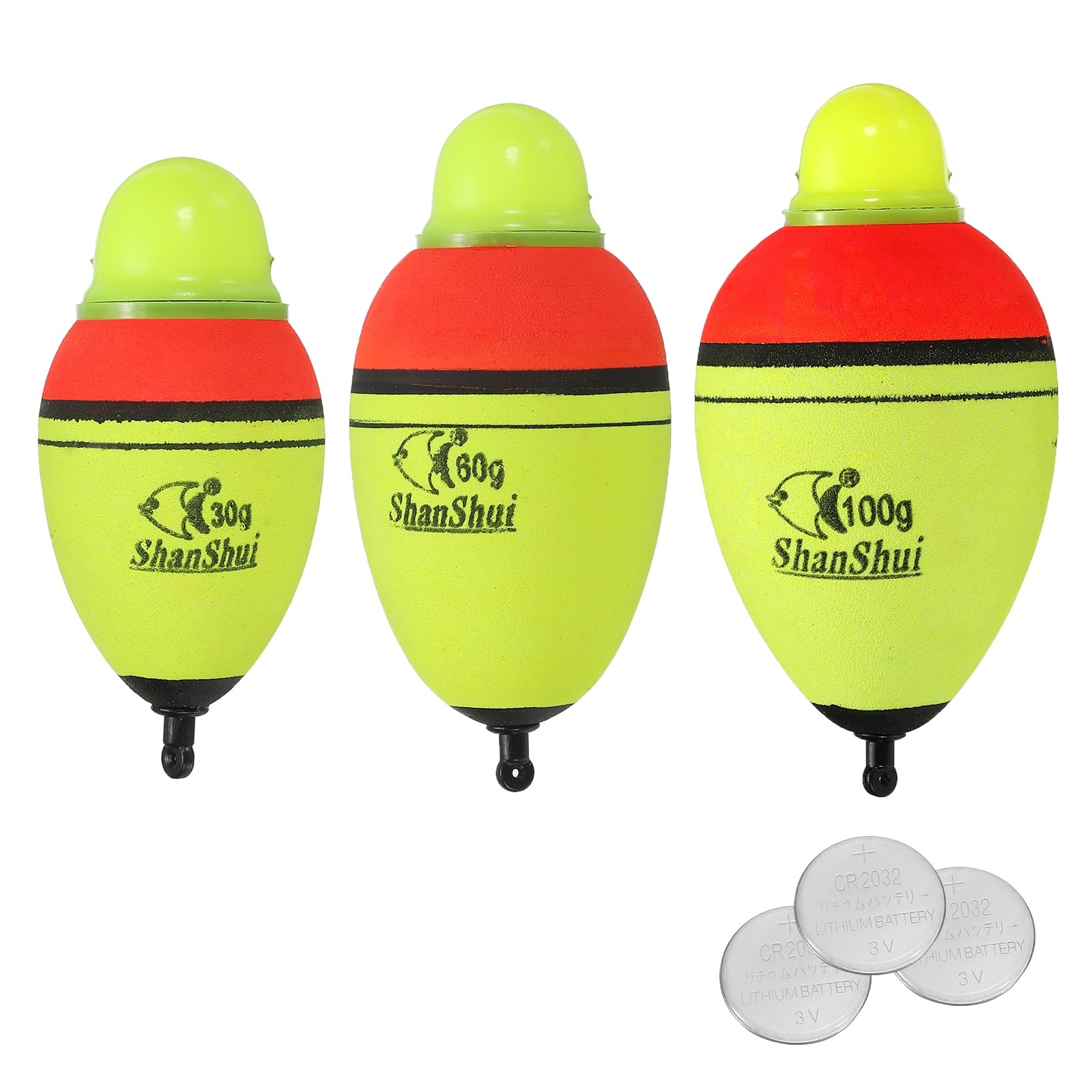PATIKIL 1oz,2.1oz 3.5oz Lighted Fishing Slip Bobbers with Battery, 3 Pack EVA Light Up Fishing Float for Night Fishing, Yellow