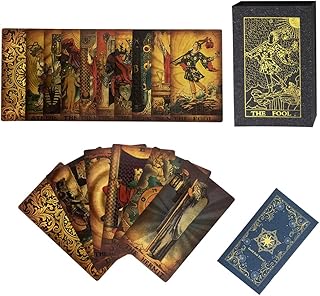 Tarot Cards, 78 Tarot Cards Deck PVC Waterproof Wrinkle Resistant Gold Foil Classic Tarot Cards with English Instructions Book, Tarot Cards for Beginners