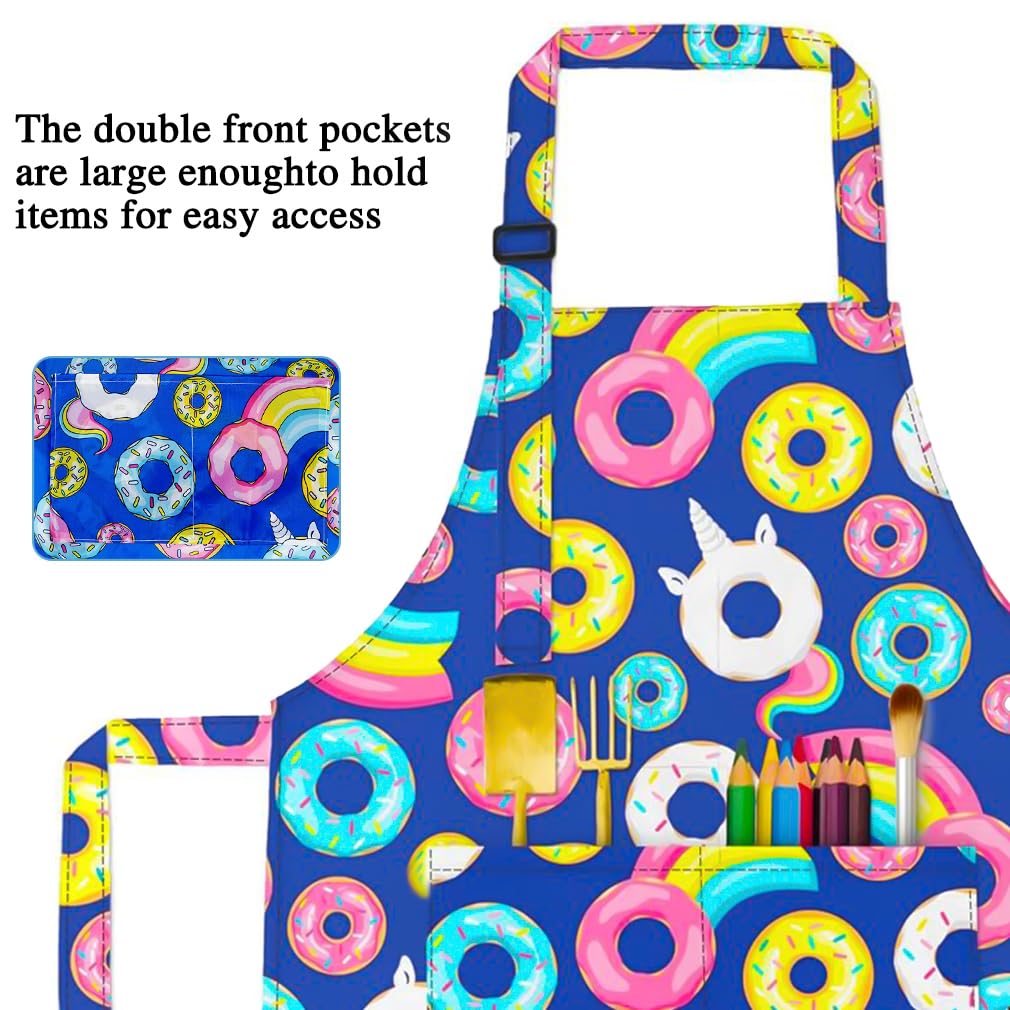 Liutufy Kids Aprons,Adjustable Cartoon Style Aprons kitchen Apron for Children Cooking Painting Gardening Apron (Purple Donut Apron) - Image 4