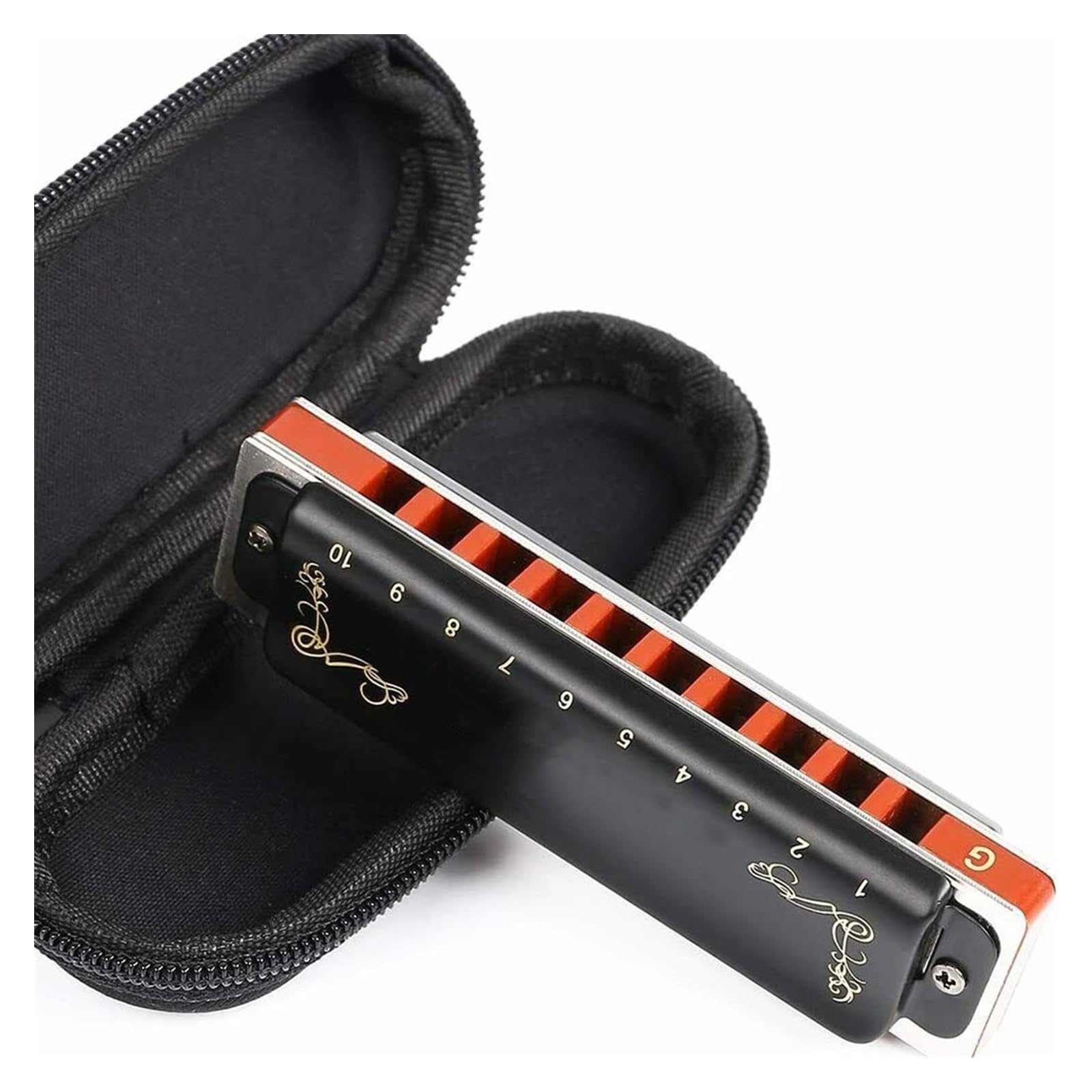 Mundharmonikas 10-Loch-Mundharmonika, Mundharmonika, Musikinstrument, Anfänger, Unterricht, Spielen (Color : Bk)