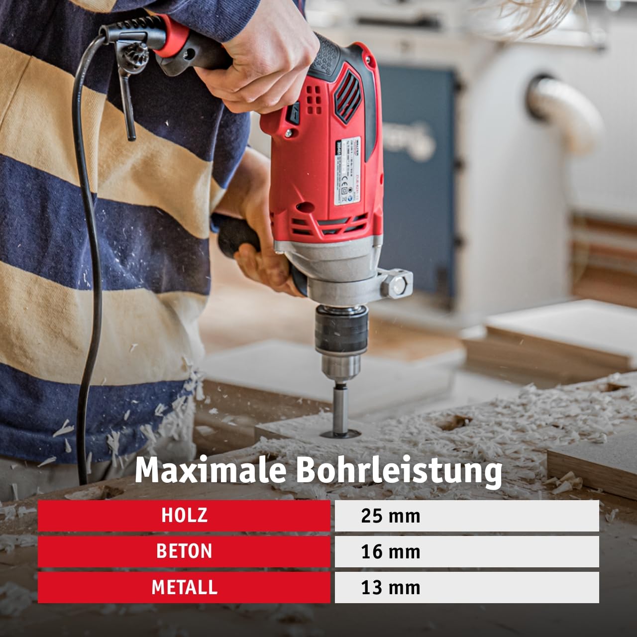WALTER Schlagbohrmaschine (910 Watt, elektr. Drehzahlregelung, mit zweiten Handgriff, Tiefenanschlag, max. Bohr-Ø: Holz: 25 mm, Beton: 16 mm, Metall: 13 mm)