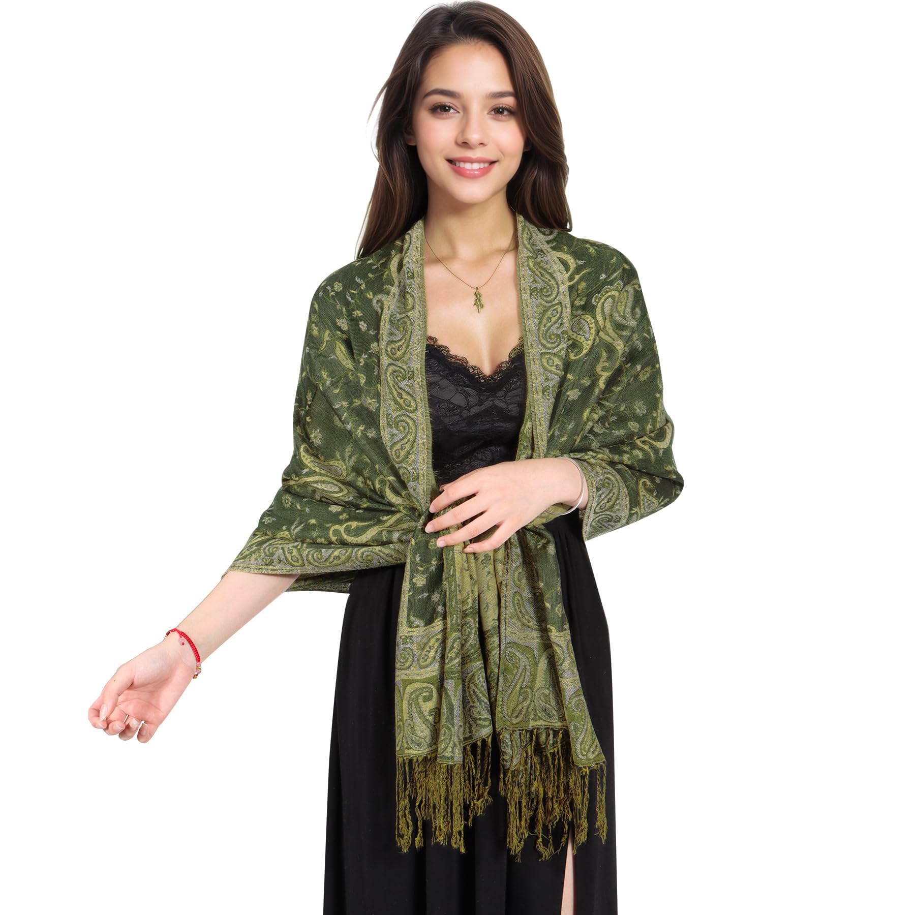 Lamca Sciarpa pashmina da donna, morbida e setosa, reversibile, motivo cachemire, scialle da donna, Beige-07, Etichettalia unica