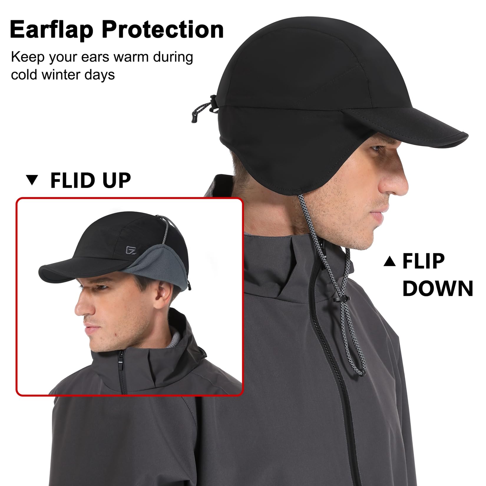 GADIEMKENSD Chapeaux d'hiver imperméables pour Hommes avec Oreillettes, Chapeau de Trappeur doublé en Polaire Chaud pour Temps Froid