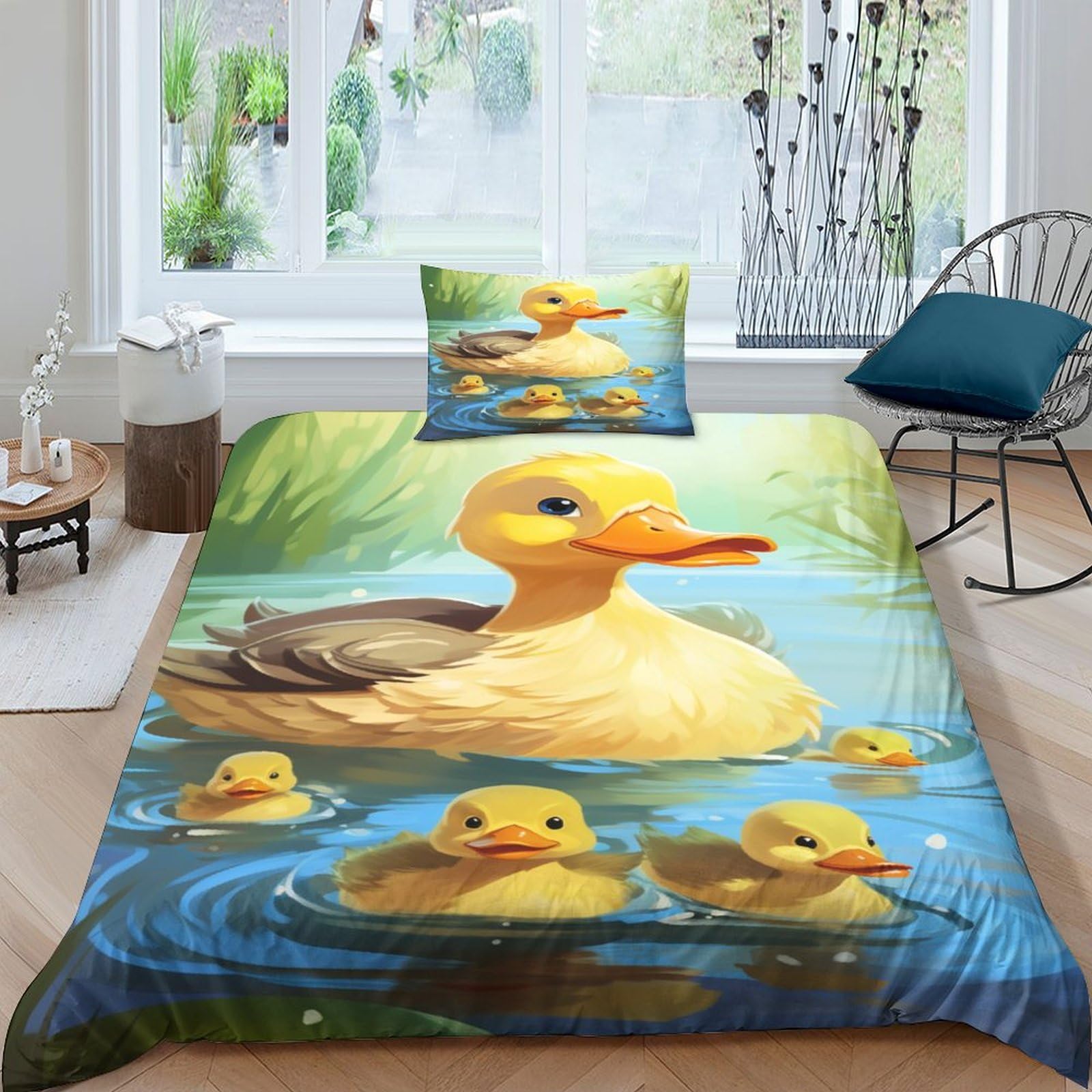 LAMAME Duck Duvet Cover Bedding Set with Zipper Closure for Kids Children Animal Quilt Cover Set for Kids Boys Teens Single（135x200cm）