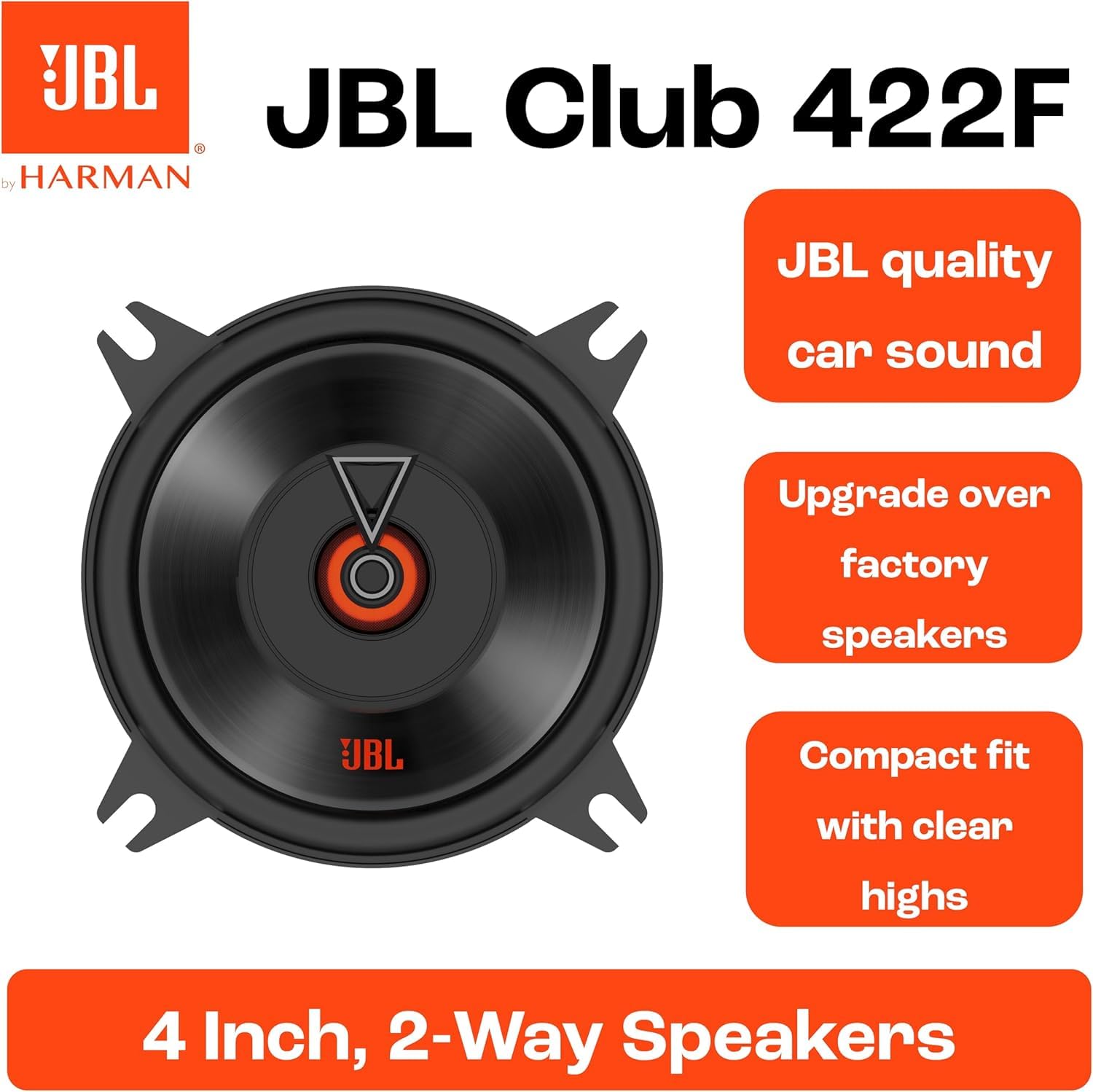 JBL Club 422F 2-Vie impianto stereo Altoparlanti Auto Sistema di Harman Kardon - 105 Watt Pro Sound Casse Auto 10 cm | 100 mm | 4 pollici