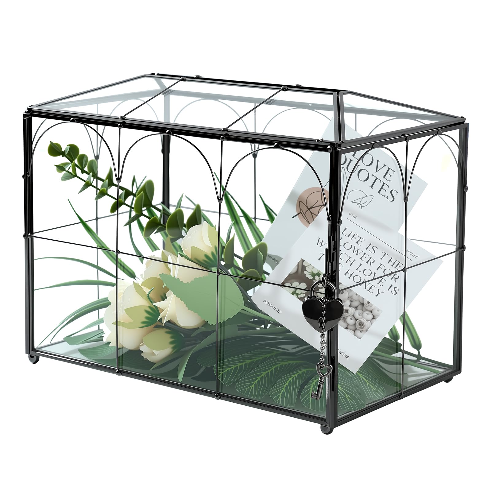 Photo 1 of Rosporxin Glass Card Box with Slot, Small Black Clear Card Box for Wedding Receptions - Home Birthdays Party Geometric Decorative, 9.84" x 5.9" x 8.27"