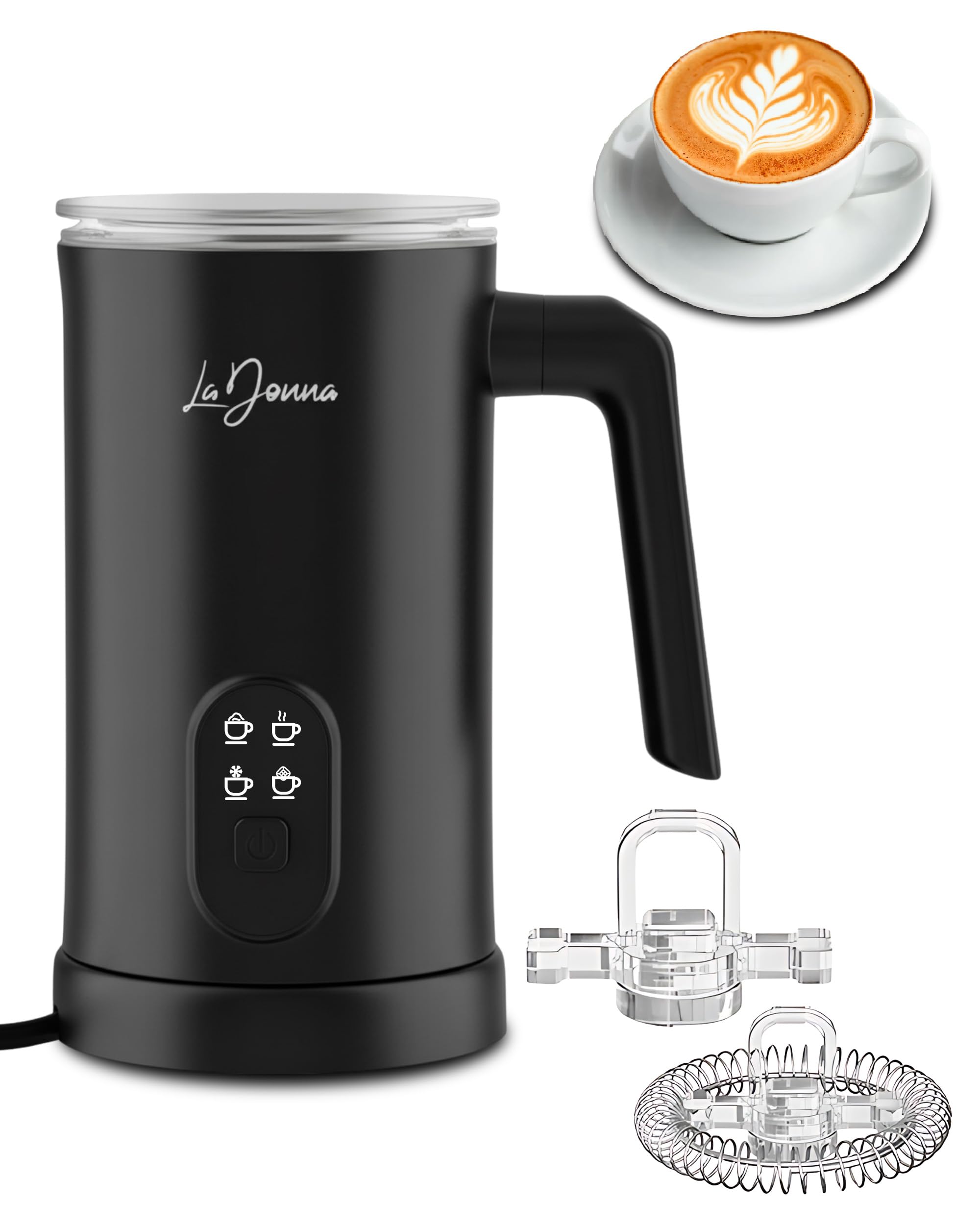 LaDonna Milk Frother Electric and Milk Steamer with 4 Functions - Hot Chocolate Machine - Milk Heater and Milk Frothers - Coffee Frother, Hot & Cold Chocolate Maker for Latte or Cappuccino (Black)