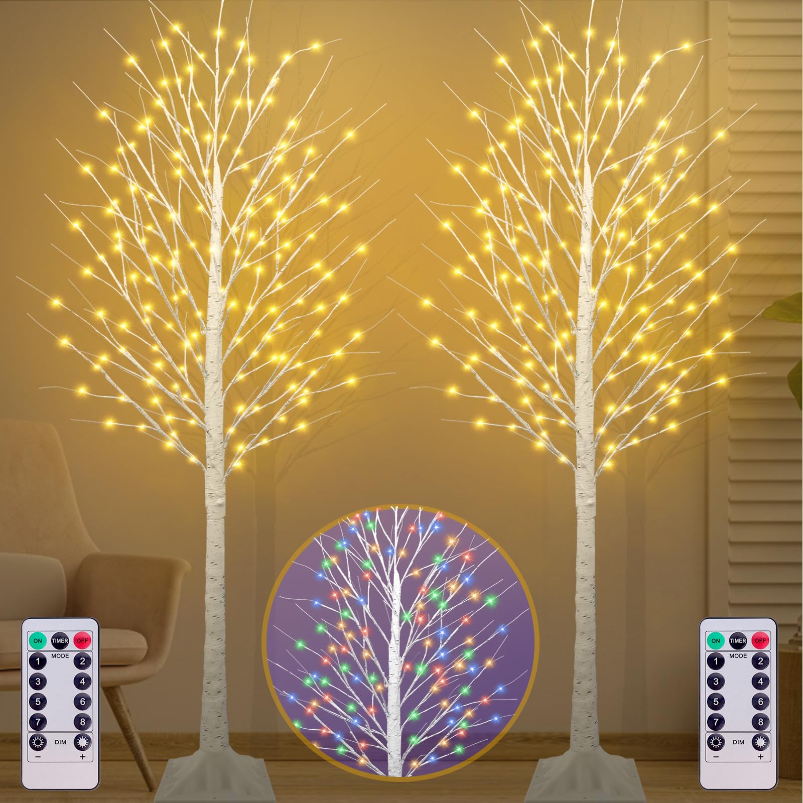 7FT Lighted Birch Tree 2 Pack