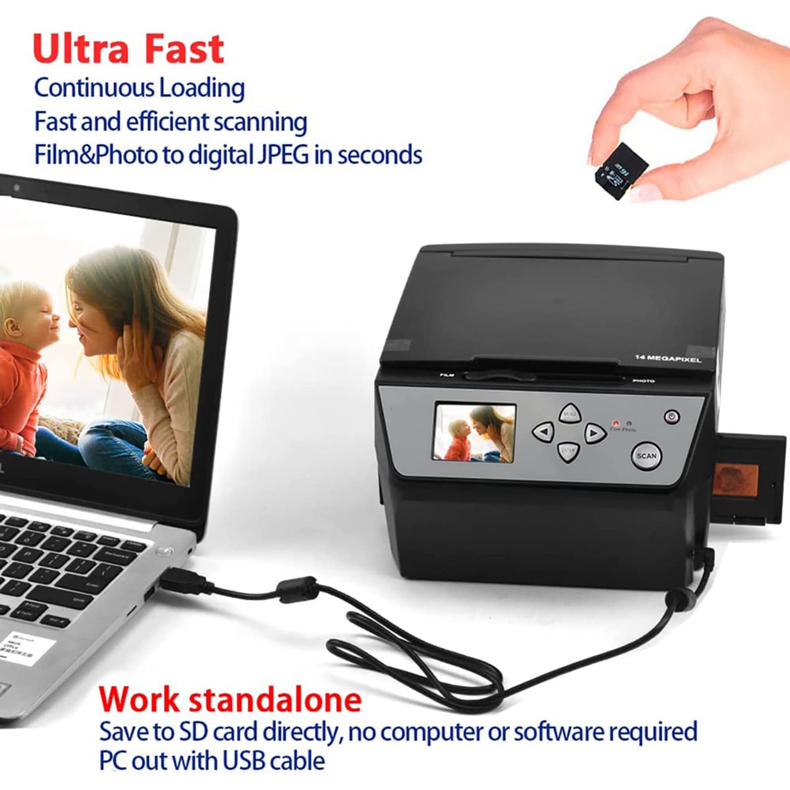 Scanner De Films, Scanner De Diapositives, Conversion Couleur Et Noir Et Blanc 35 Mm, Prise En Charge De La Sortie Usb 110 Films Négatifs Diapositives/Photos/Documents/Cartes De Visite En Photos Numé