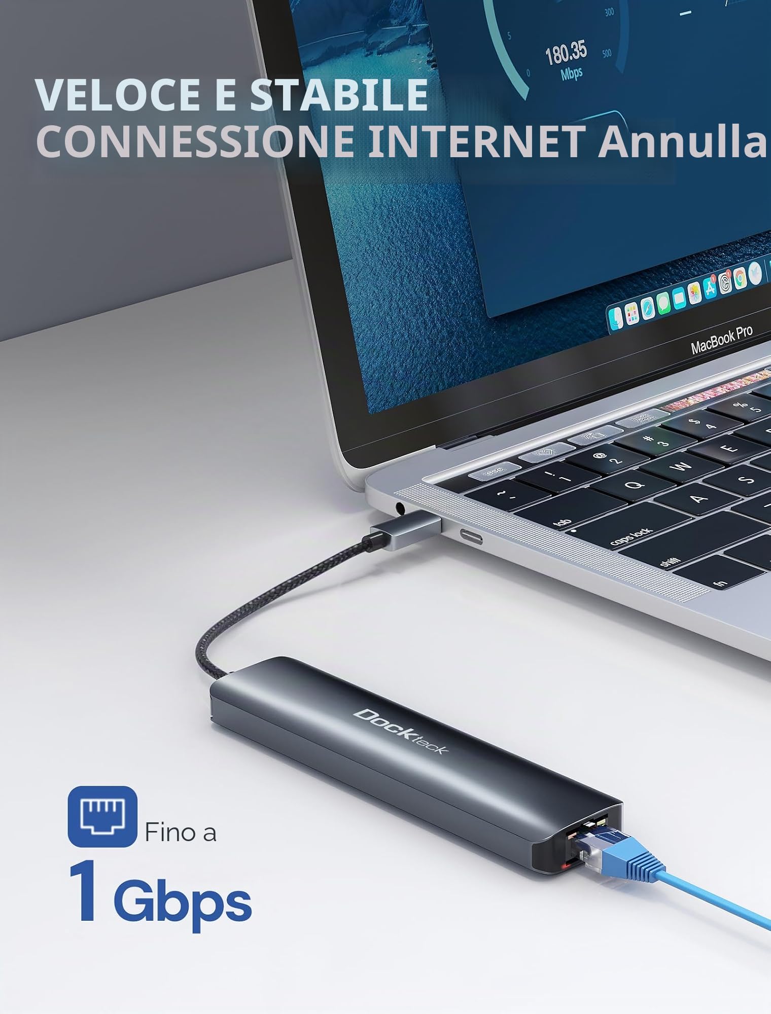 Adattatore USB C Hub Dockteck 7 in 1 Dock DD0003 USB C, Ethernet LAN RJ45, 4K 60Hz HDMI, 100W Power Delivery, 2 porte USB 3.0 e SD/microSD per MacBook M1, iPad Pro, Surface Pro e altro ancora