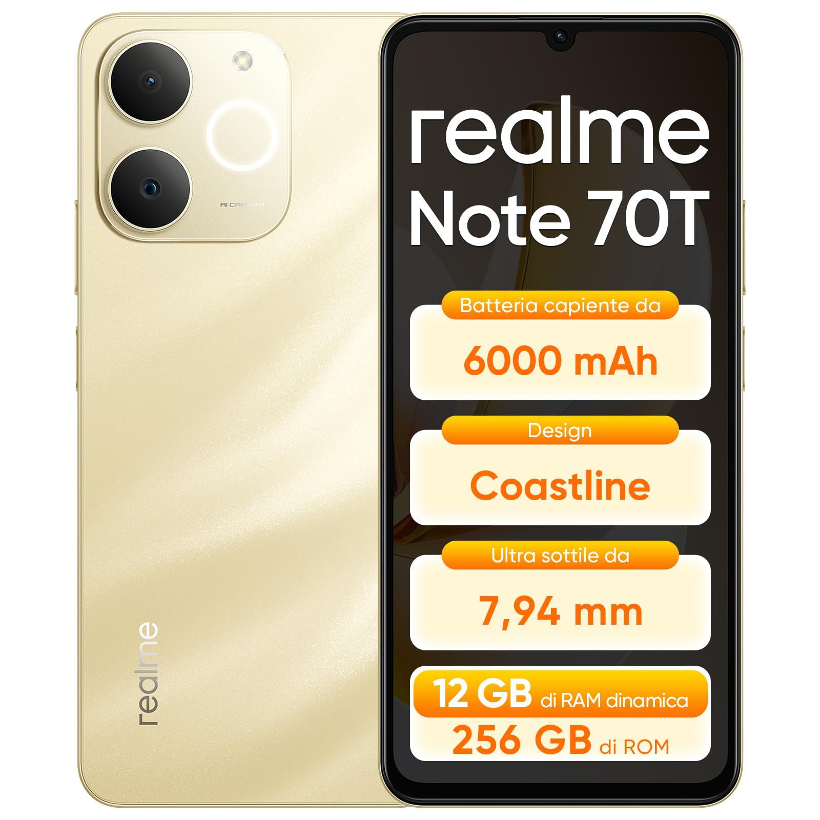 Realme Note 70T 新品 256GB realme Note 70T 4+256GB Smartphone, Display HD da 6,75'' a