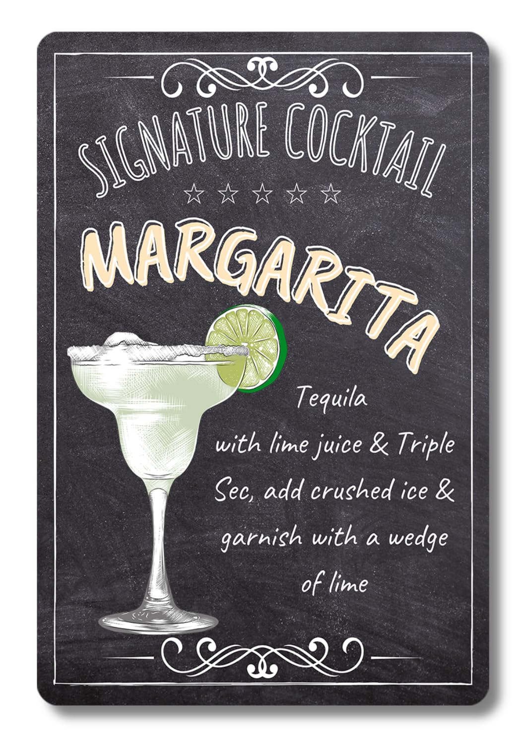 BAR SIGNS Classic Signature Cocktail Recipes Posters, Chalkboard Wall Art for Home Decor Pub, Tiki Bar, Kitchen, Restaurant (Margarita)