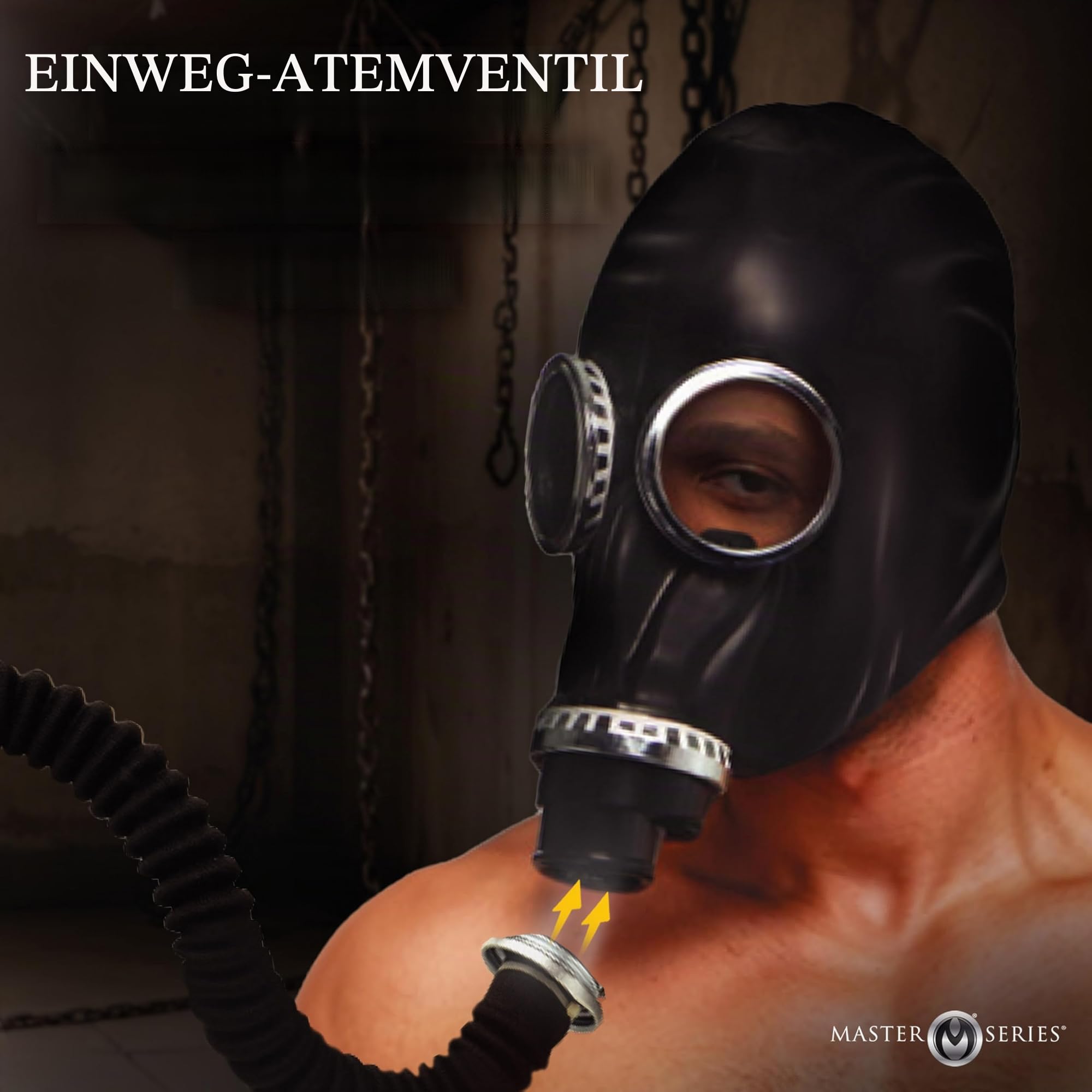 MASTER SERIES Dunkle Inhalator Gasmaske mit Flasche für Anfänger Männer Frauen Paare Einweg Atemventil Inklusive Schlauch und Aromaflasche 5 Stück Set Schwarz & Weiß