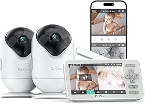 Dr.Care VistaView Lite Smart WiFi Baby Monitor with 2 Cameras- 4” 720P Split Screen & 1080P Camera App Control, Motion Alerts, Night Vision, 3000mAh Battery, 2-Way Talk, Triple Security, 1000ft Range asin的图片