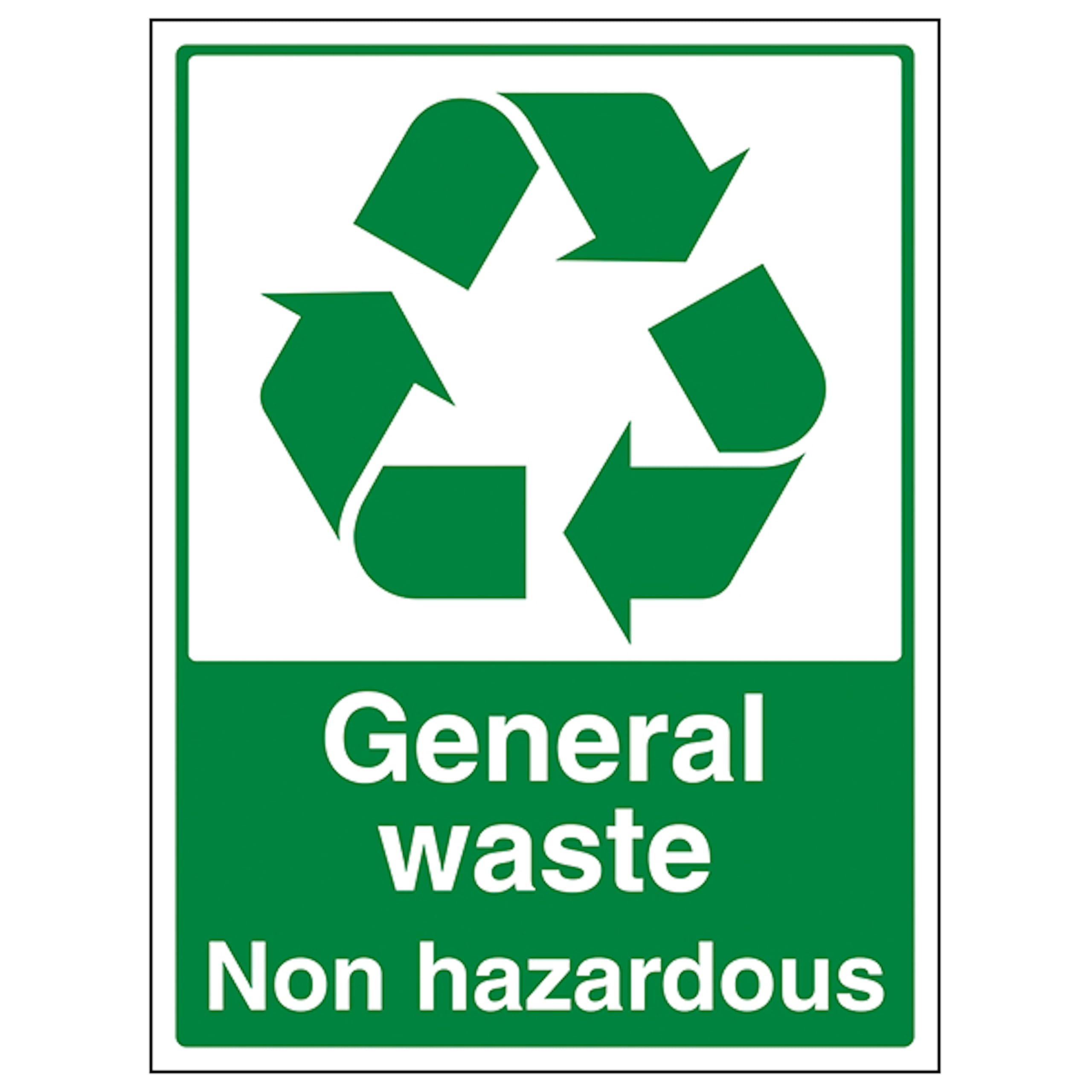 V Safety General Waste Non Hazardous 200 x 300 mm - Glow In The Dark 1mm Rigid Plastic Safety Sign