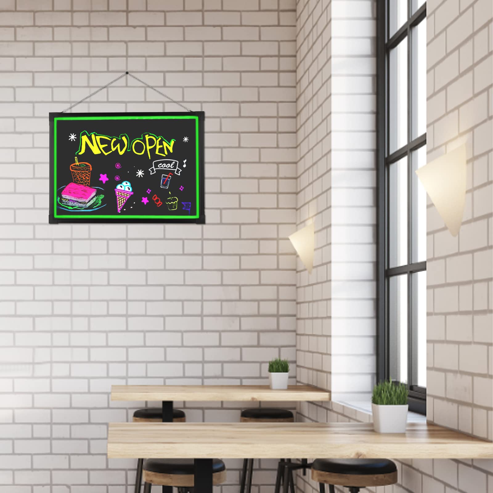 Lavagna a LED con immagini pubblicitarie, 60 cm x 80 cm, con telecomando e penne al neon, design fai da te, per negozi, ristoranti e case
