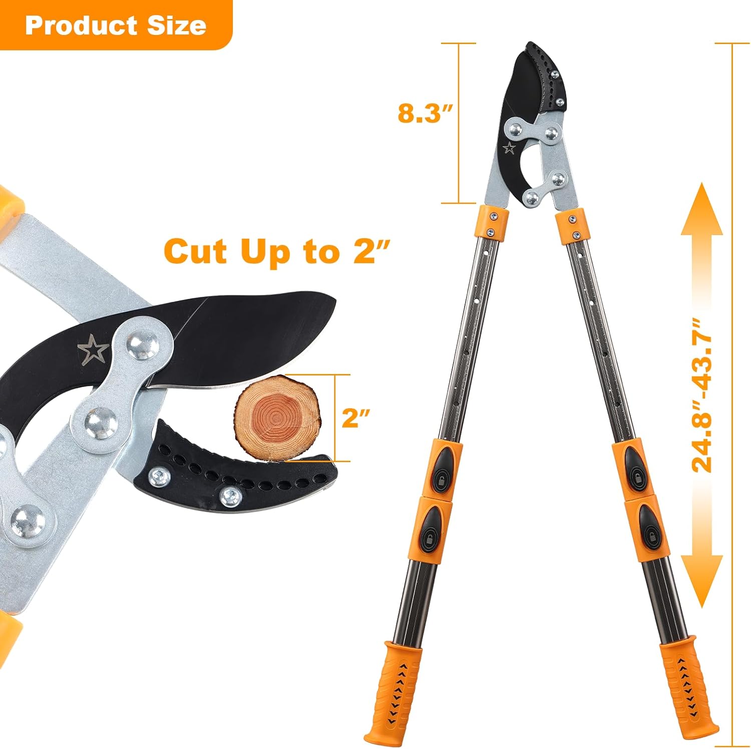 Loppers for tree trimming heavy duty extendable 24.8-43.7 inches,Tree pruning shears Rust Resistant Sharp Steel Blade Tree Limb Trimmer，Shock-Absorbing design, Non-slip Handle，Garden Tools