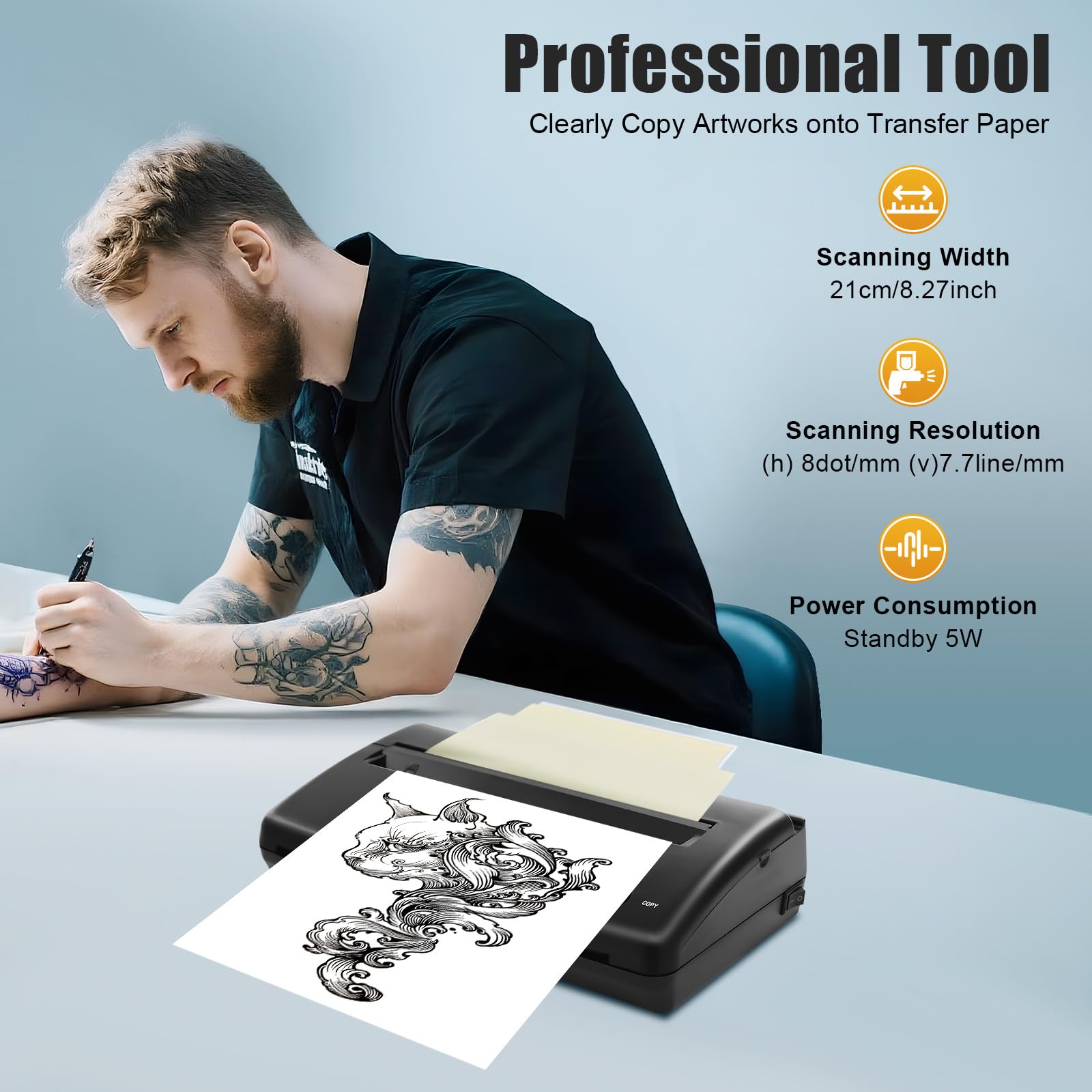 Stampante per tatuaggi, stampante, stampante, termocopiatrice professionale, formato A4, 5 W, 220 V, per artisti, studio, uso domestico ed eventi, colore nero
