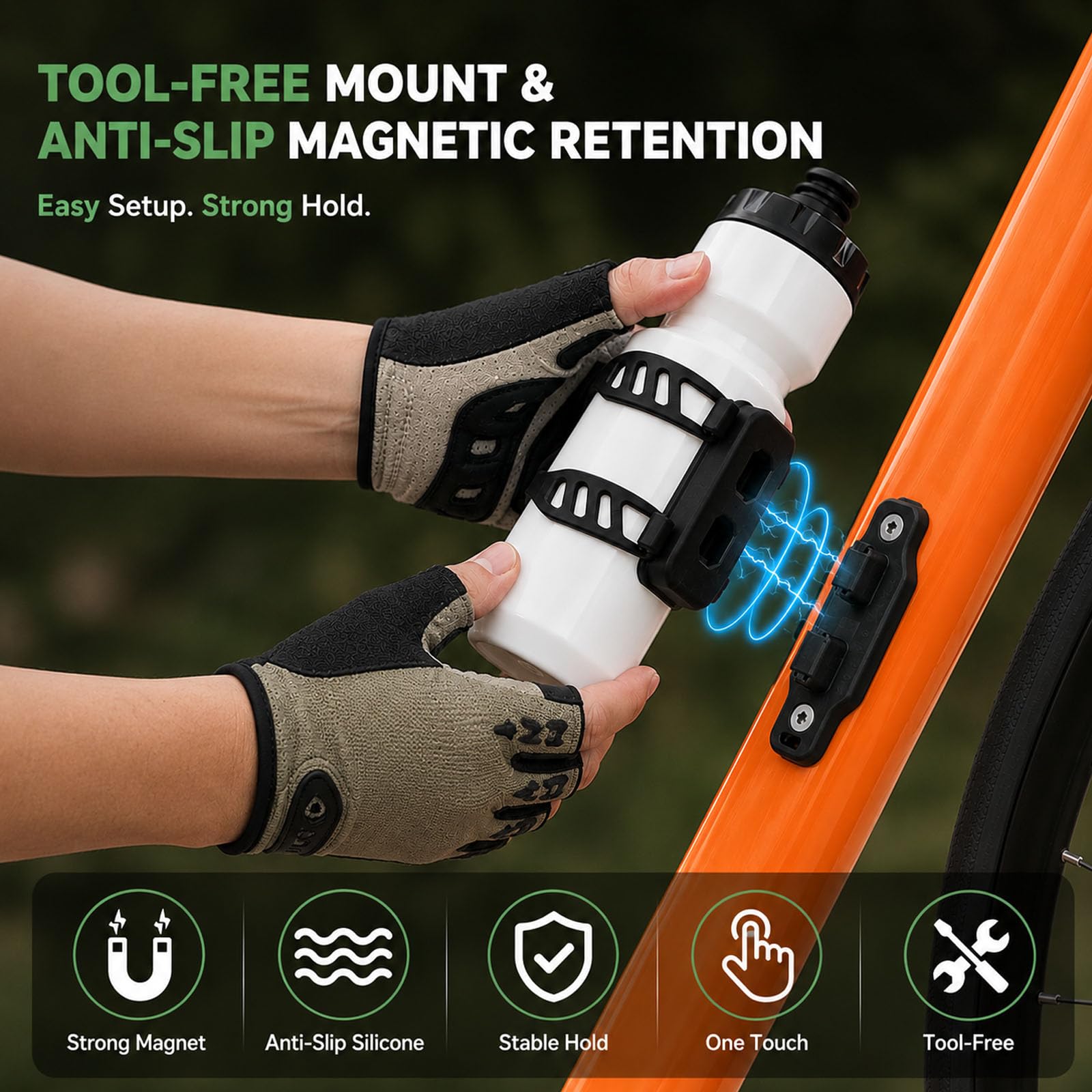Portabotellas magnético para Bicicleta con botón de liberación rápida, Soporte para Bebidas Equipado para Scooter de montaña y Carretera (1XL)