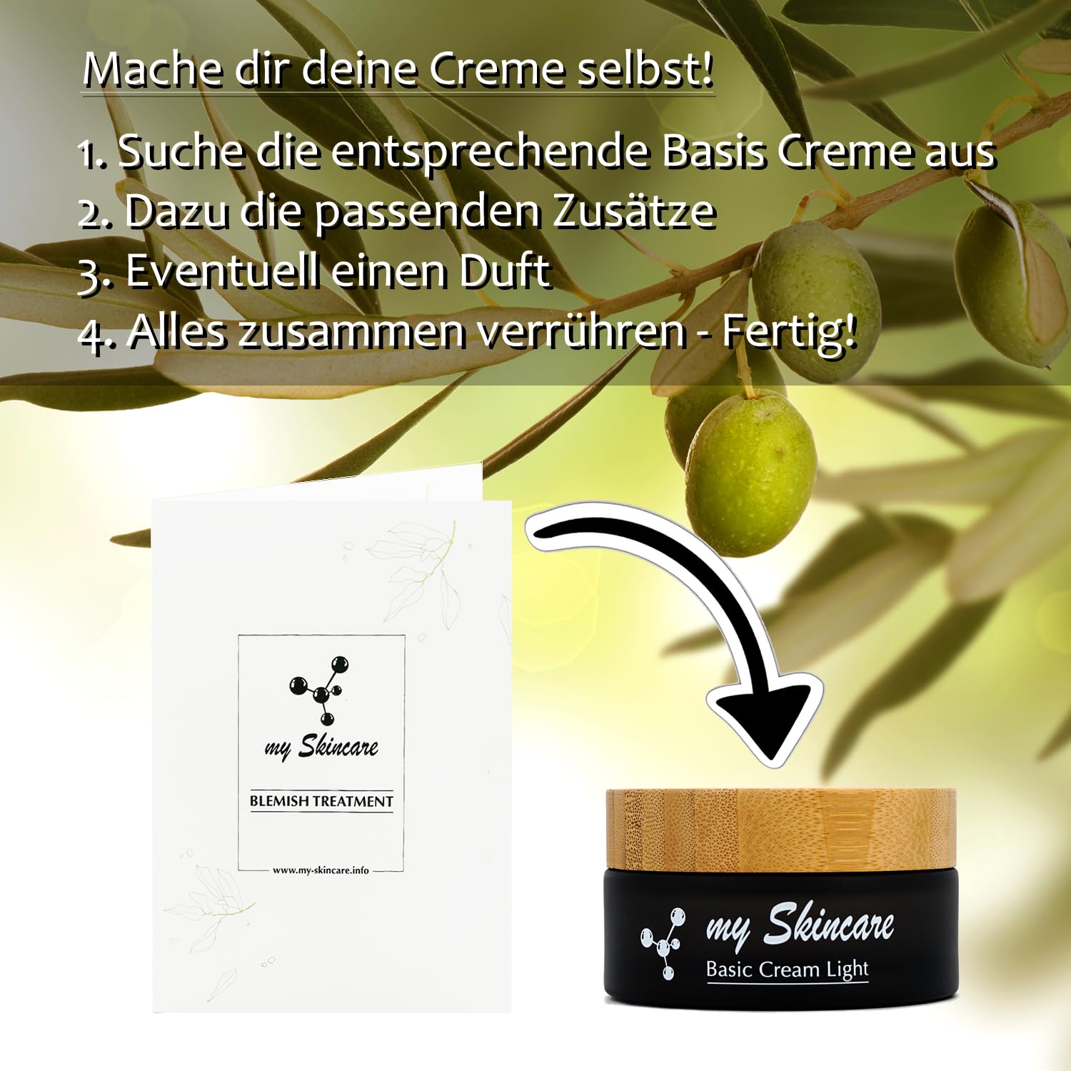 Gesichtspflege Set für ölige oder unreine Haut - leichte, gut verträgliche Pflege - Sensitive Creme zum Selbermischen, 50ml