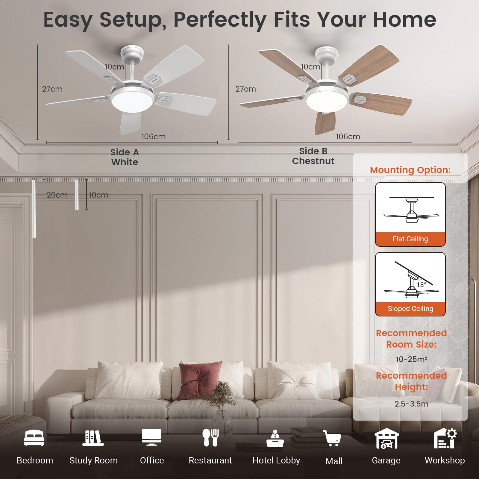 Deckenventilator mit Beleuchtung, Ø106cm App Steuerung & Fernbedienung Deckenventilatoren mit Licht LED, 6 Geschwindigkeiten, 3 Farben Dimmbar, Leise DC-Motor, Sommer-Winterbetrieb, Timer