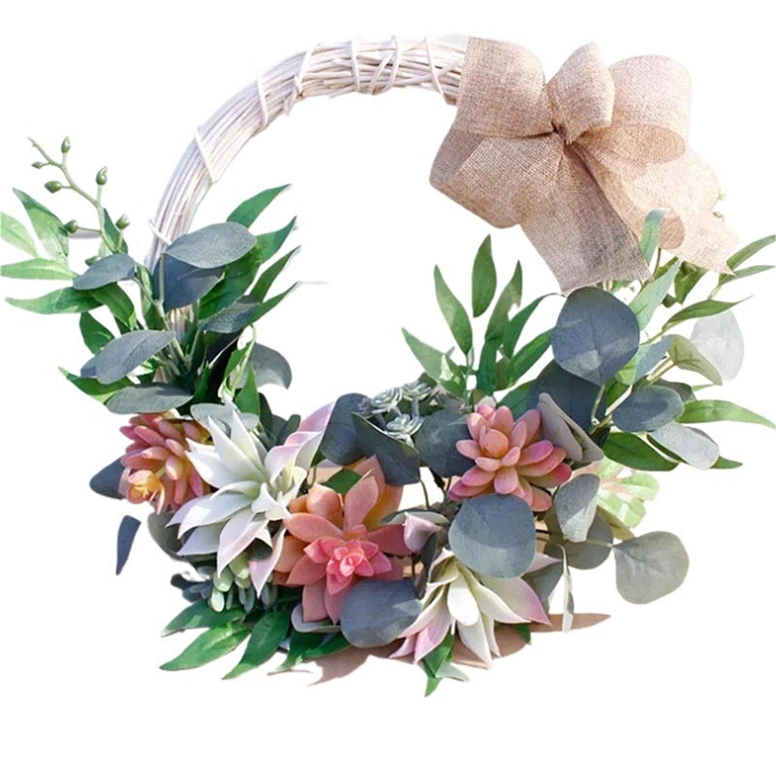 Luysgbxr Color 03 Wreaths Wreath 40.0Cm Artificial Flower Simulation Succulent Plant Garland Home Decor Door Wall Hanging Rattan Circle