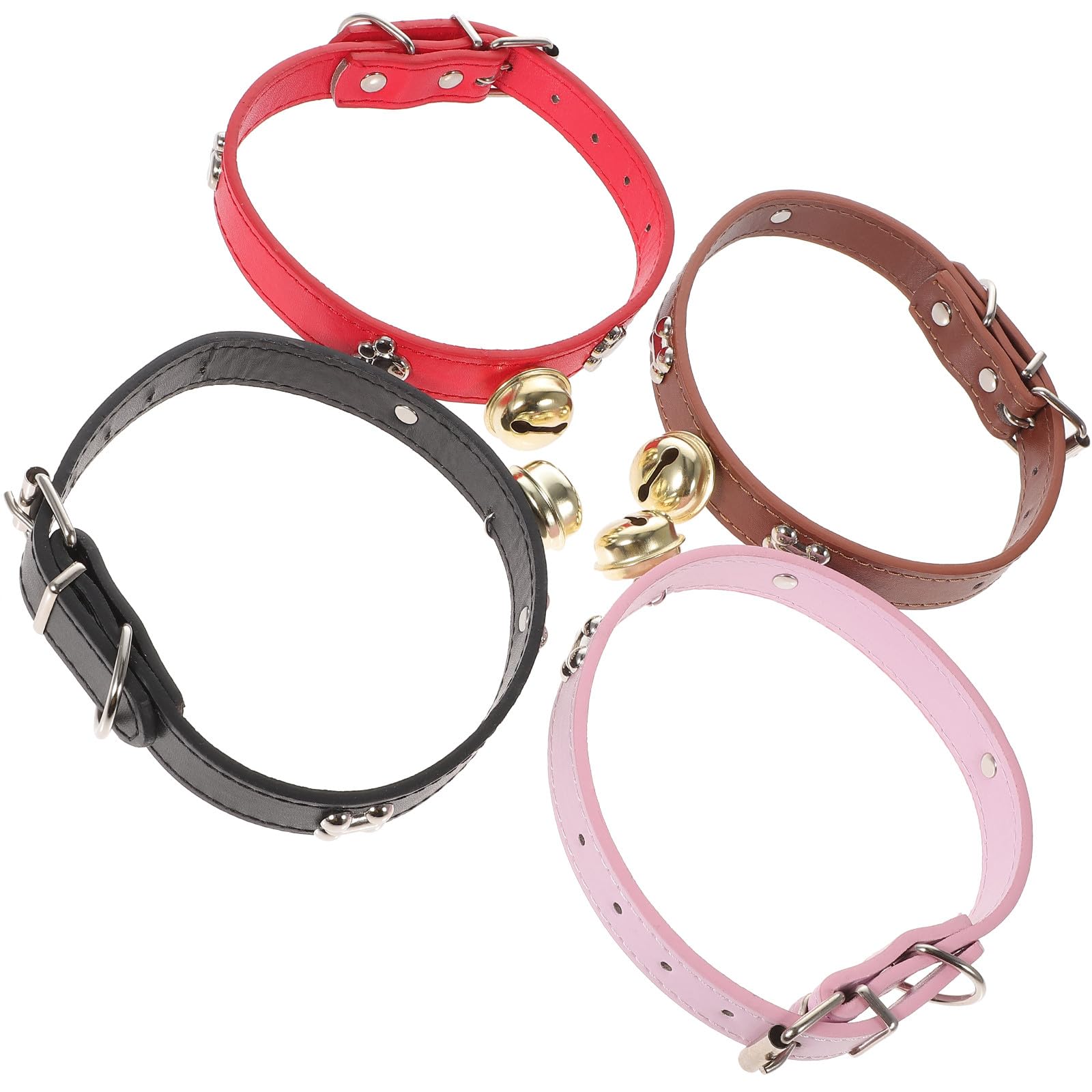 Gatuida Lot de 4 Colliers en PU Réglables pour Bétail avec Clochettes, Design à Trous pour Ajustement Facile, Adaptés pour Vaches et Chèvres en Élevage