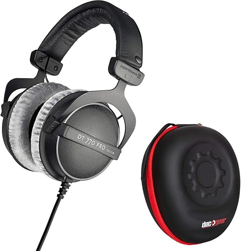 Miniatura 1 de beyerdynamic DT 770 PRO - Paquete de auriculares de estudio de 250 ohmios con funda de cuerpo duro compatible Deco Gear 2 artículos