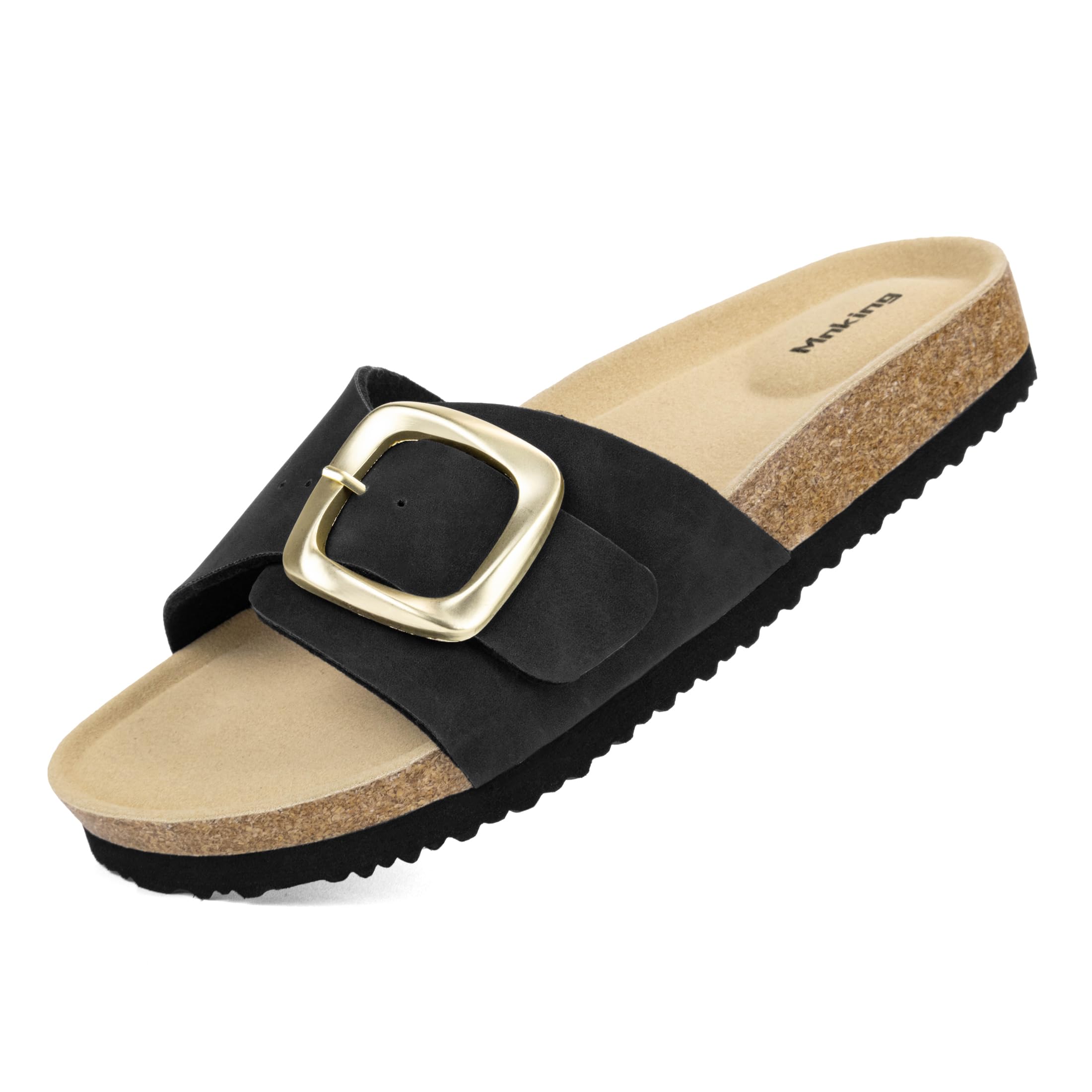 Sandales Femme Été Mules Semelle Intérieure en Liège Sandales en Daim Boucle Réglable Bout Ouvert Chaussure Piscine Plage