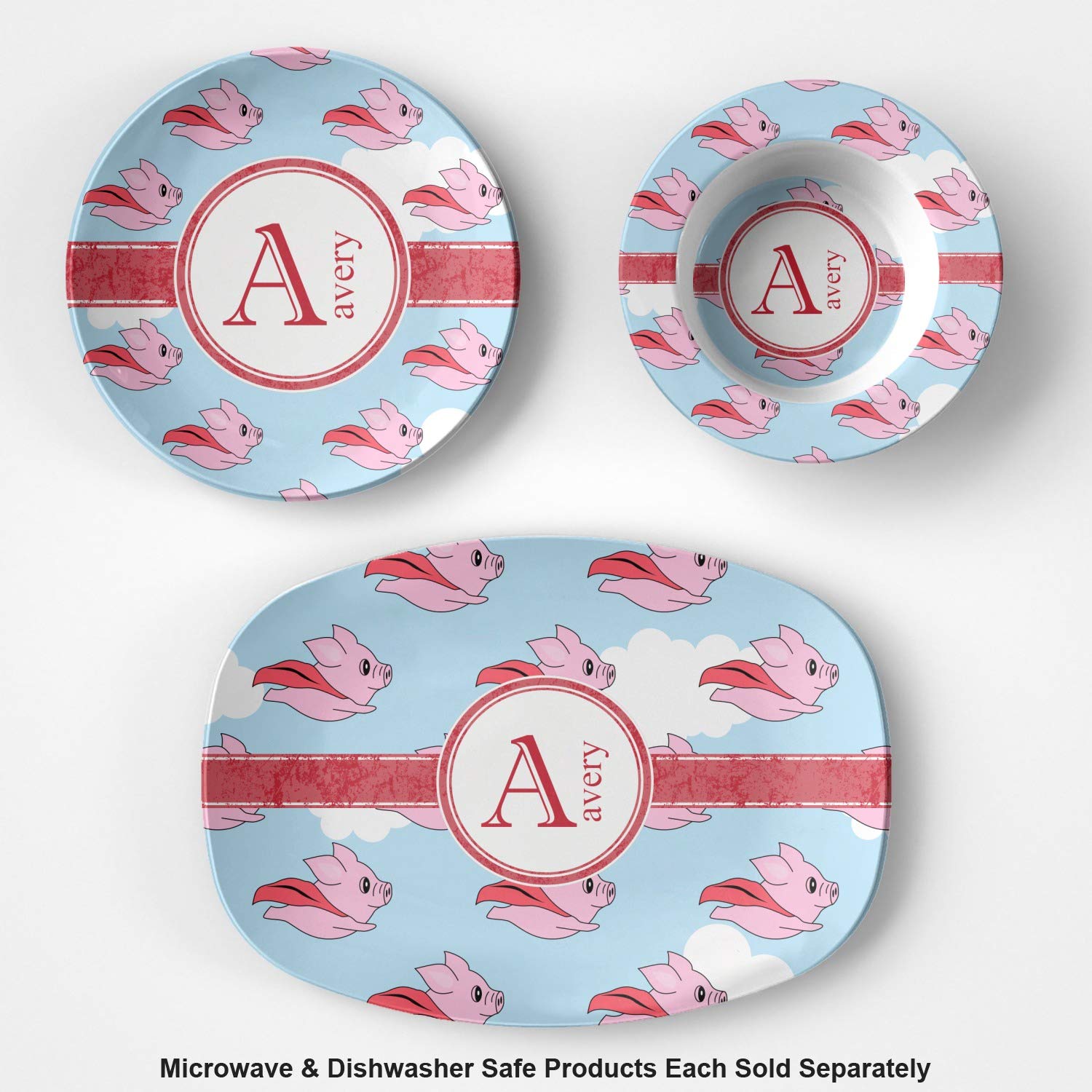 Personalized Flying Pigs Plastic Bowl - Microwave Safe - Composite Polymer