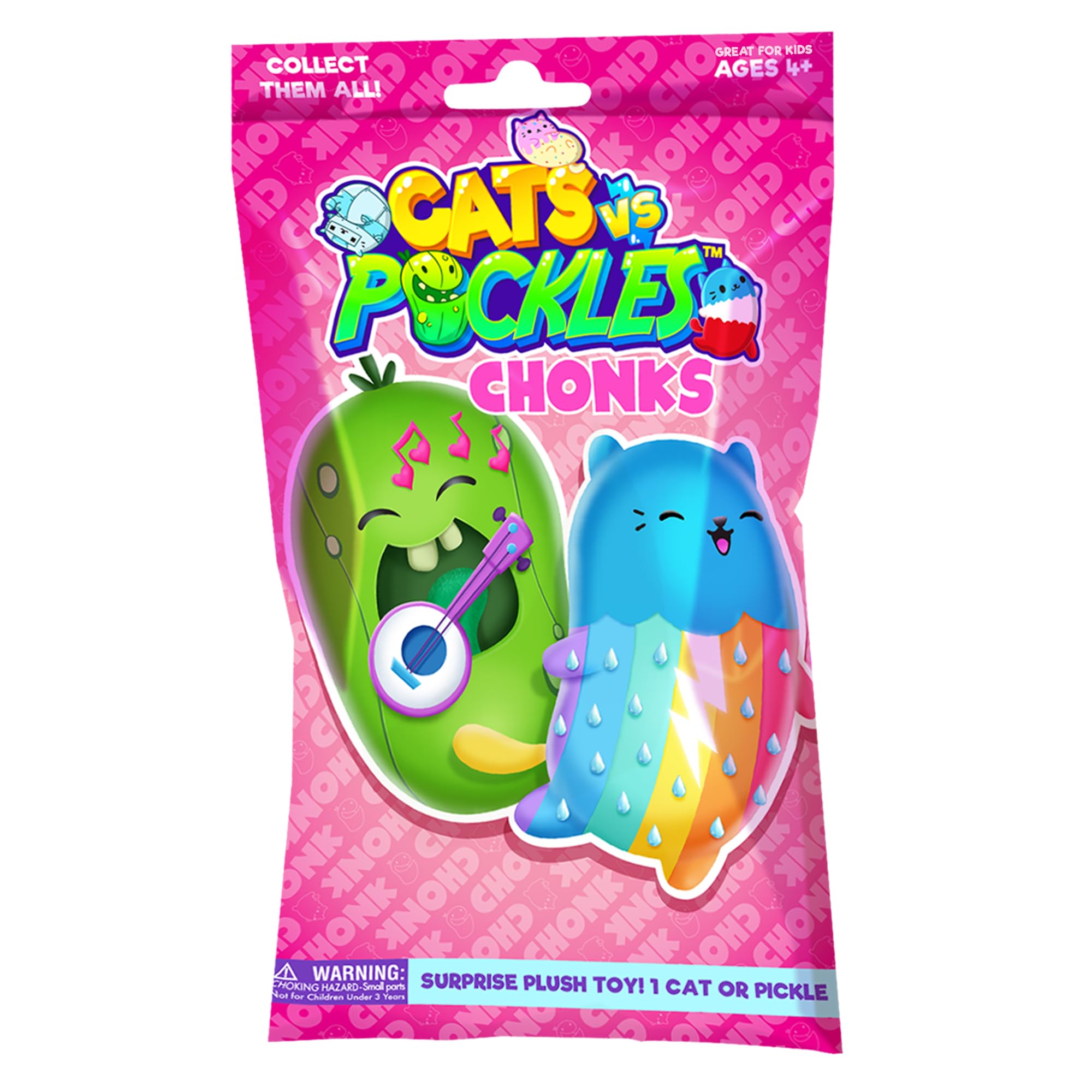 Cats vs Pickles Chonk Fuchsia Wave A Mystery Bags 1pk | 6" CvP Bean Filled Plushies | Blind Bags for Girls and Boys | Surprise Collectibles | Toys for Kids and Adults | Sensory Friendly | 1 Pack
