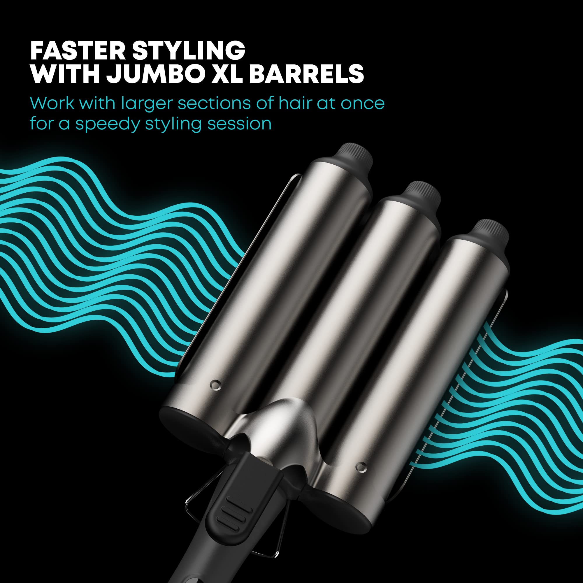 REVAMP Progloss Boho Beach Hair Waver Jumbo - Fer à Onduler 3 Cylindres 38 mm pour Ondulations Large Effet Plage, Réglage Température Variable et Arrêt Automatique