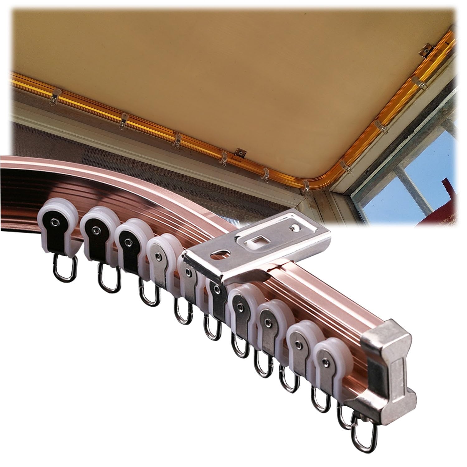 Gordijnrails RV Gordijnbaan en Fittingen, Plafond Gemonteerd en Wandmontaatramerdichter Gordijnen, Flexibele Gouden Gordijnrails Ingesteld voor Erkers/Douche (Color : Gold Ceiling Mount, Size : 1.9 Gordijnrails RV Gordijnbaan en Fittingen, Plafond Gemonteerd en Wandmontaatramerdichter Gordijnen, Flexibele Gouden Gordijnrails Ingesteld voor Erkers/Douche (Color : Gold Ceiling Mount, Size : 1.9