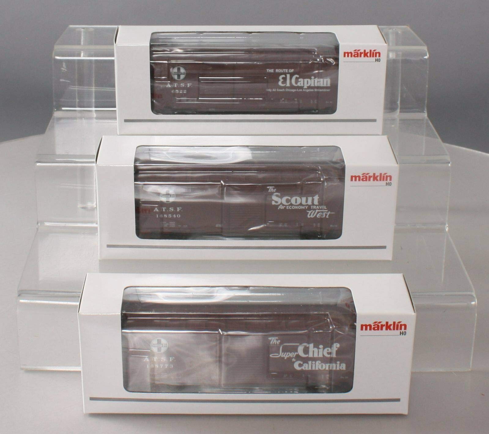 MARKLIN HO American Assorted (3) BOXCARS A.T.S.F. with Sliding Doors USA Set 45651 with Original Boxes