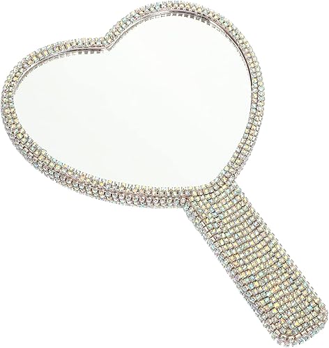 Beavorty Espejo de mano con corazón de diamantes de imitación, espejo de mano portátil, espejo de maquillaje vintage, regalo de San Valentín,