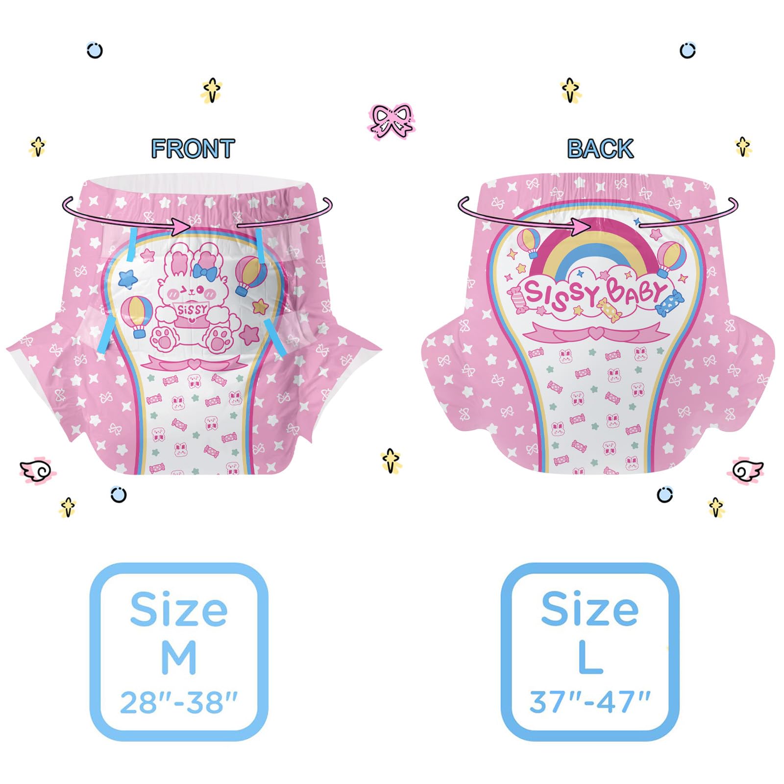 CutiePlusU Pończochy dla dorosłych - 2 sztuki, jednorazowe sliaki z klapkami dla kobiet i mężczyzn, maksymalne wchłanianie nocne - Sissy Baby (M 71-96CM)