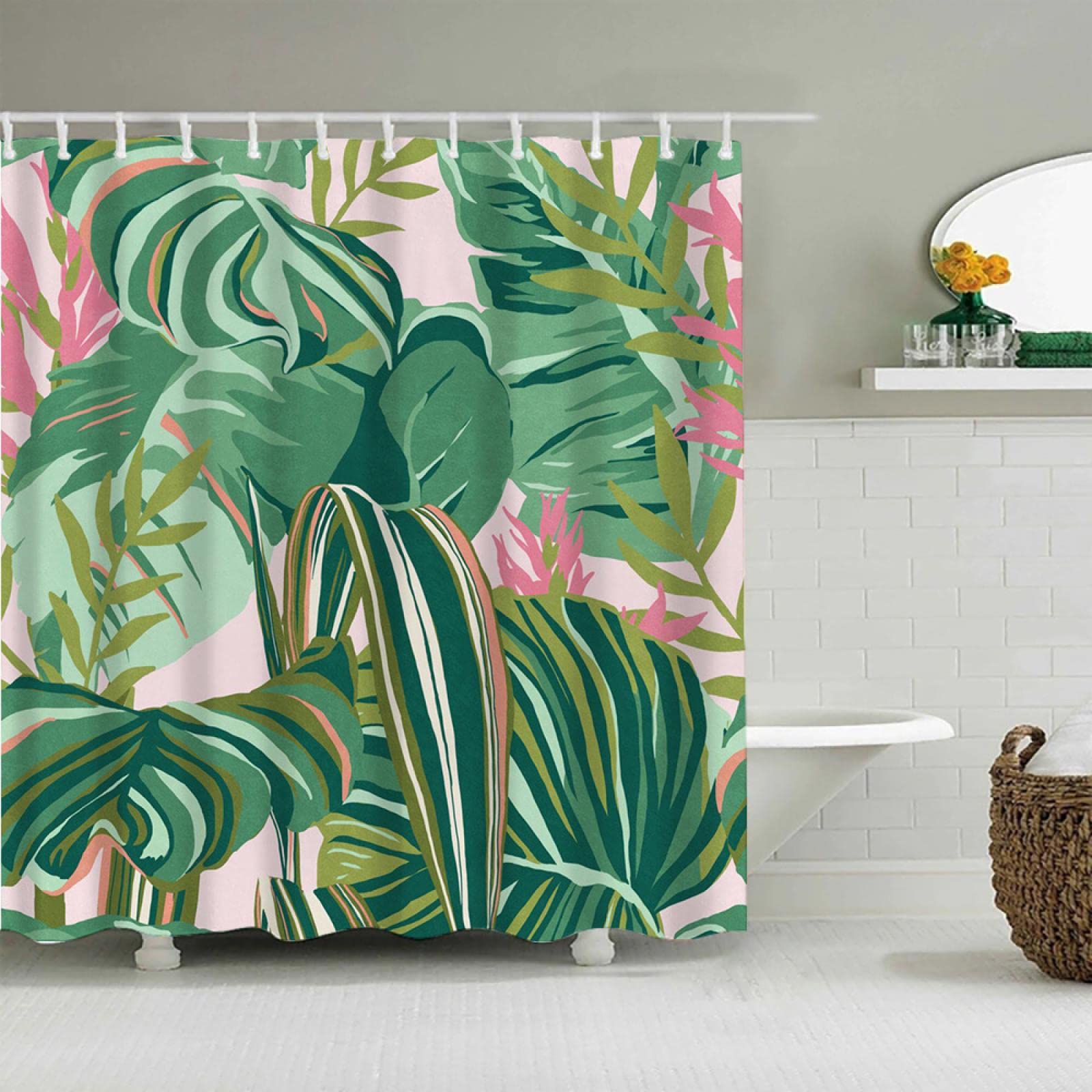 Rideau de douche en polyester imperméable avec crochets Motif cactus 200 x 180 cm Noir 175 x 220 cm