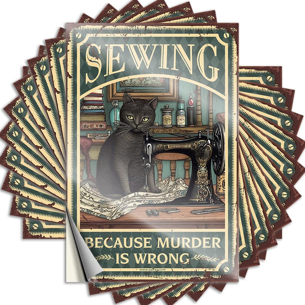 Sticker Wall Scratch Resistant Decals, Accent Matte Print for Phone Case Adult | Friends Uv Proof Pack Cat Kitty Sewing Because Murderis Wrong(6X9CM)
