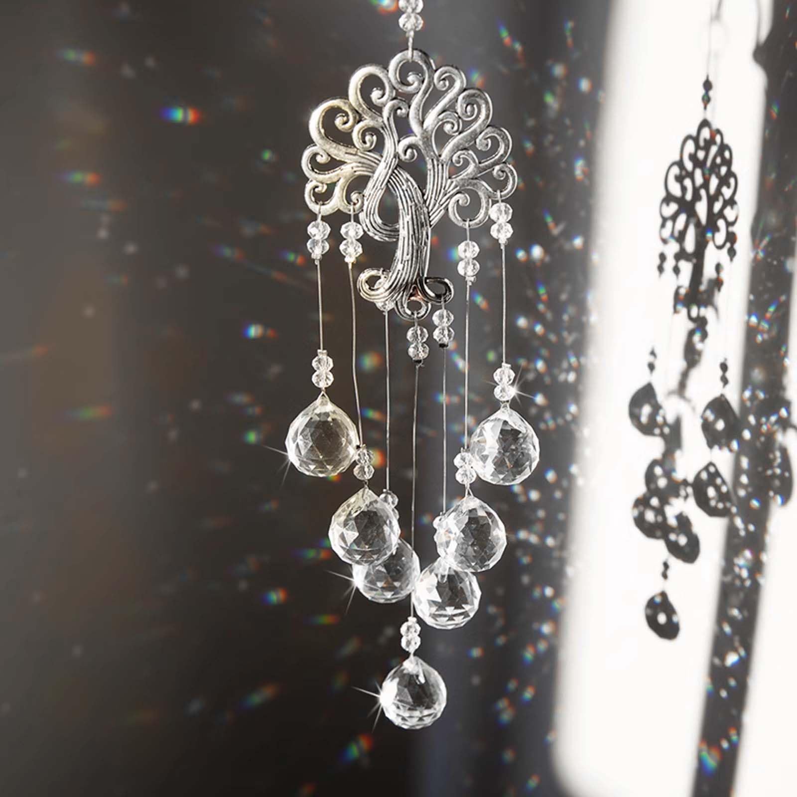 Attrape-Soleil En Cristal 38cm - Décor Lune Et Étoiles, Pour Fenêtre, Jardin - Effet Arc-en-Ciel