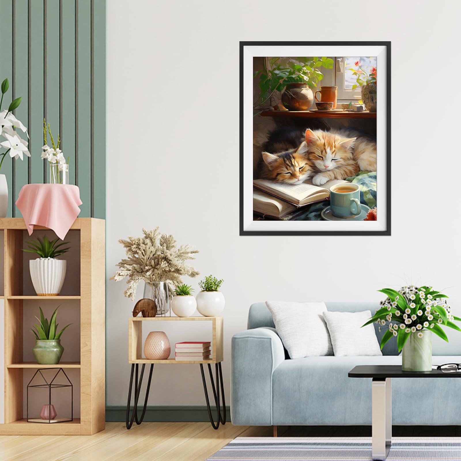 Feelive Peinture Diamant Adulte, DIY Chat Diamond Painting Complet 5D Chat Diamond Painting Kit Artisanat Strass Point De Croix Painting Pour Adultes, Enfants, Décoration Intérieur 30x40cm