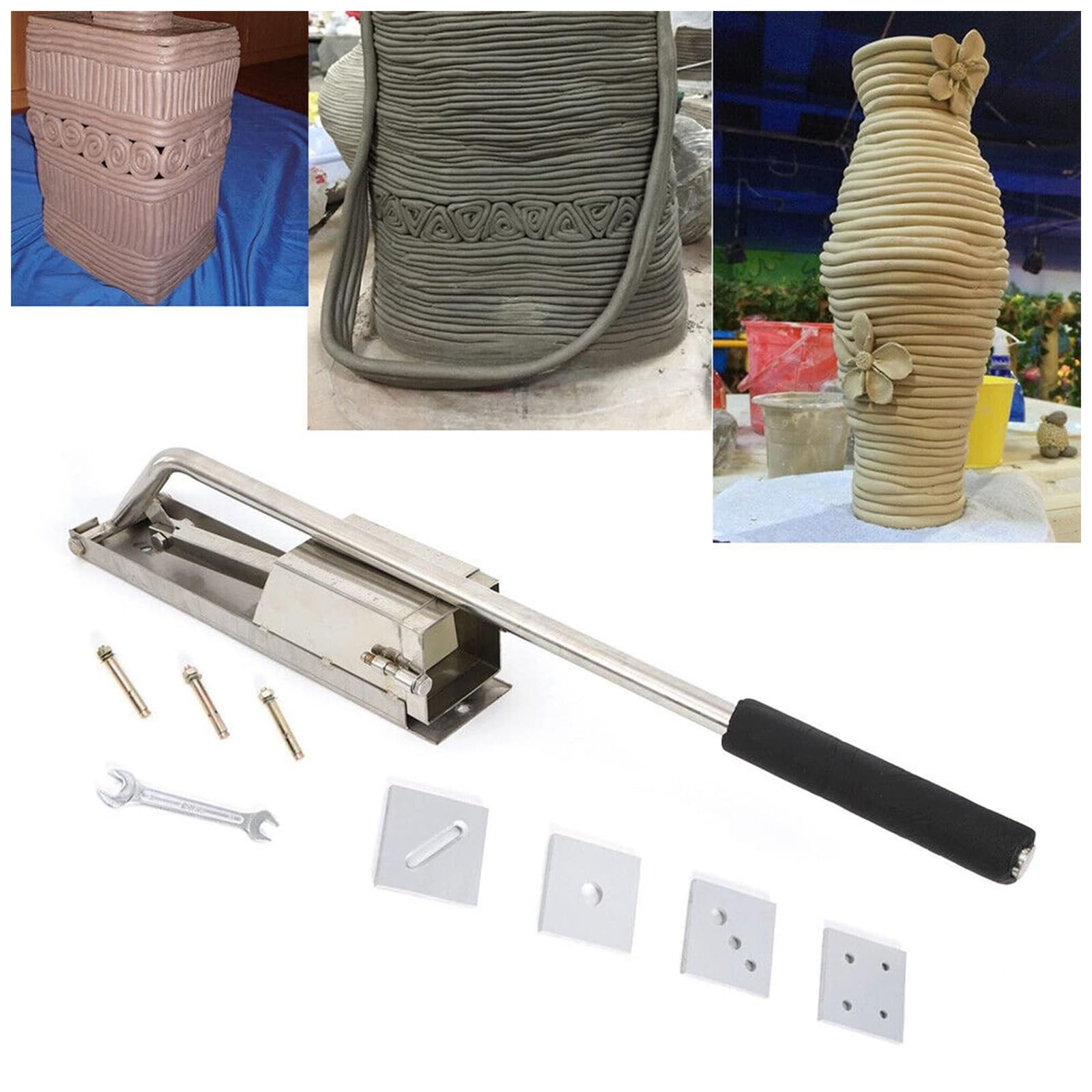 Edelstahl-Tonpresse, wandmontierte 4-Schicht-Tonpresse mit 4 Matrizen, Keramik-Weichtonpresse, kommerzielles Tonpresswerkzeug für Atelier, Schule und Hobbyisten