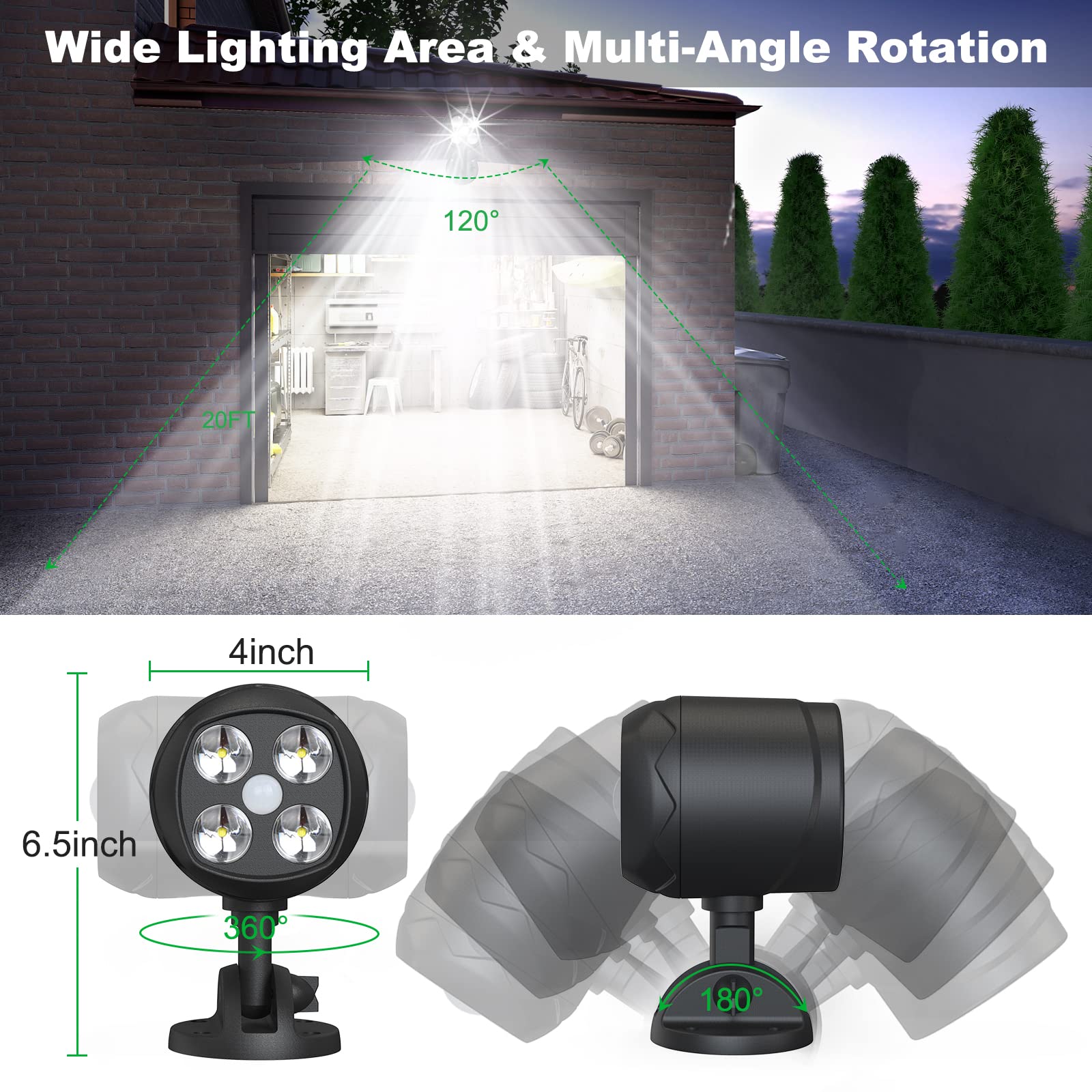 Motion Sensor Outdoor Lights Battery Powered, Waterproof Battery