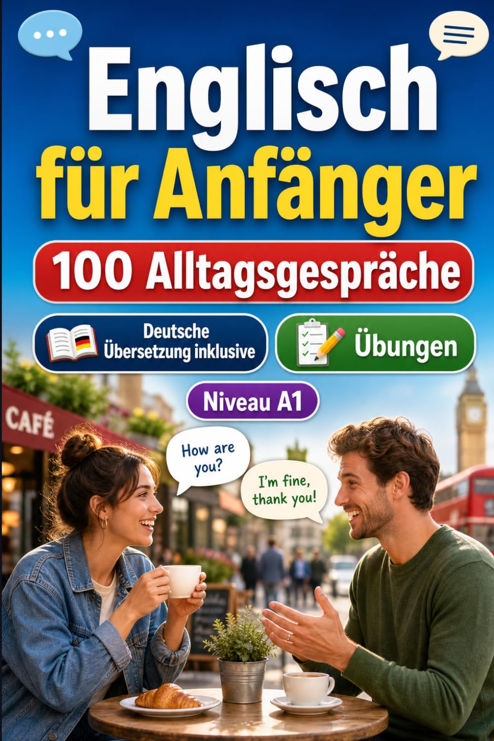 Englisch für Anfänger A1: 100 Alltagsgespräche: Lerne englisch mit 100 zweisprachigen Dialogen, Grüße, Reise, Einkaufen, Arbeit, Übersetzung, Wortschatz und Übungen für Studierende und Erwachsene