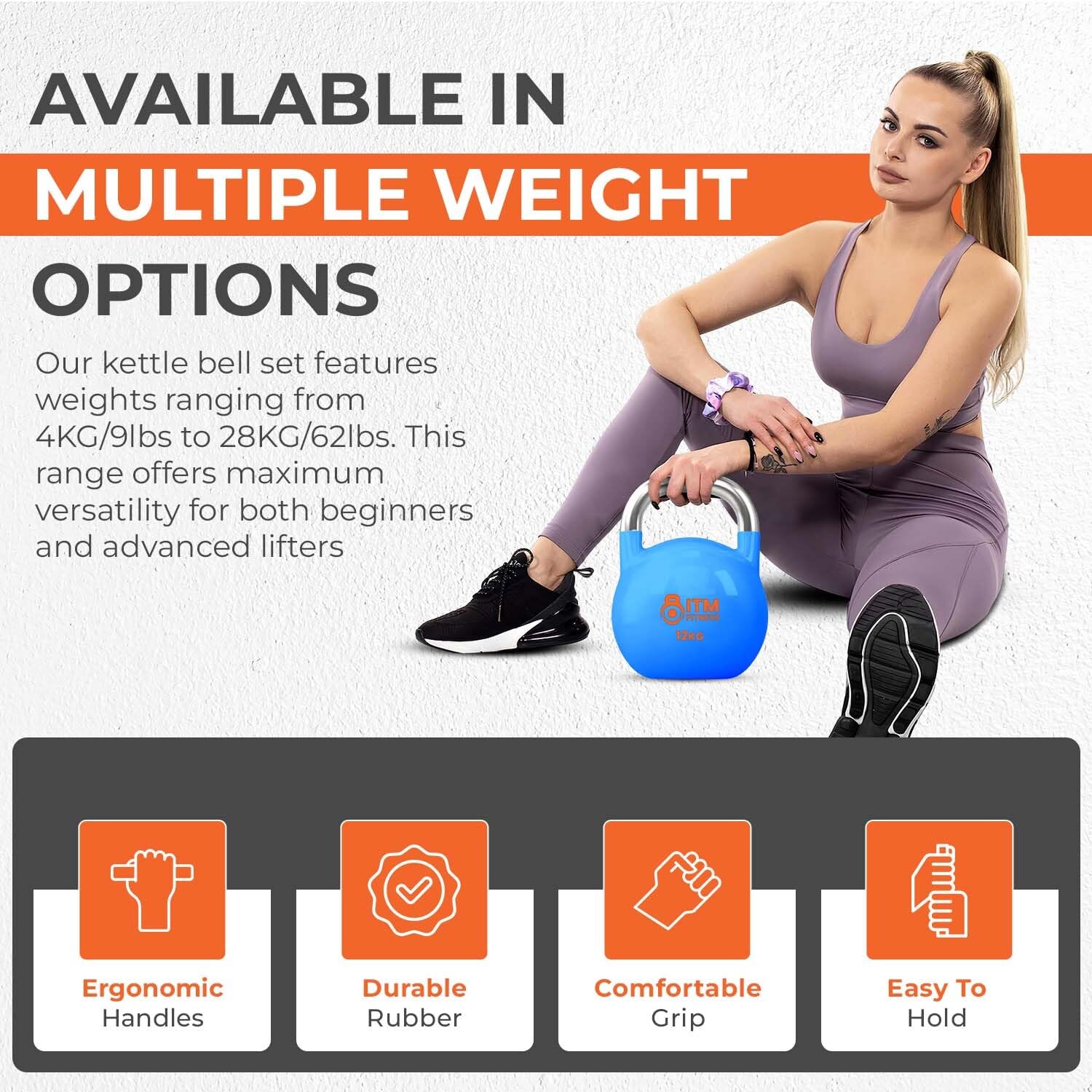 Kettlebell da competizione di alta qualità, attrezzatura per allenamento con i pesi, rivestimento in gomma, manici ergonomici, ideale per sollevamento pesi e palestra domestica (da 4 kg a