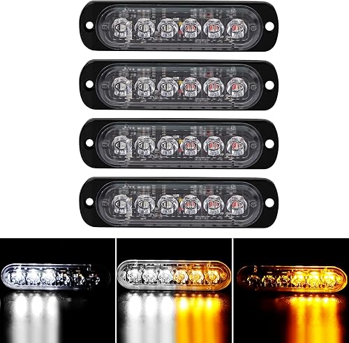 Paquete de 4 luces LED ámbar estroboscópicas para vehículos, camiones, luces estroboscópicas de emergencia, 12 V -24 V, luces estroboscópicas de