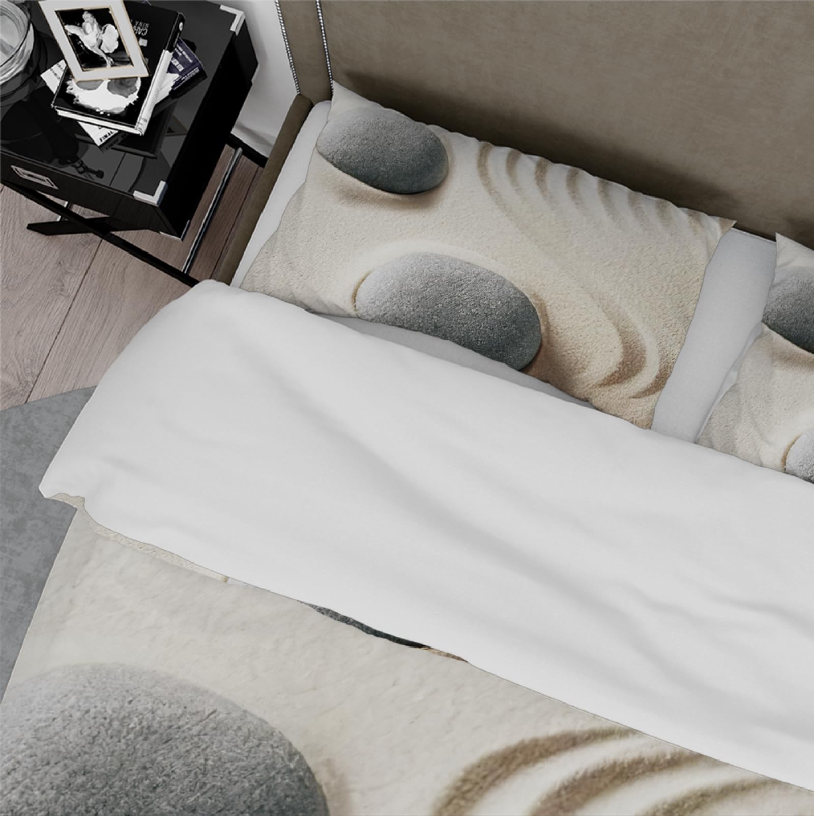 Grigio Zen Stone Theme Bedding Set Beige Sand Beach Landscape Pattern Duvet Cover Set 3 pezzi Piumino Cover con 2 federe 200x200cm