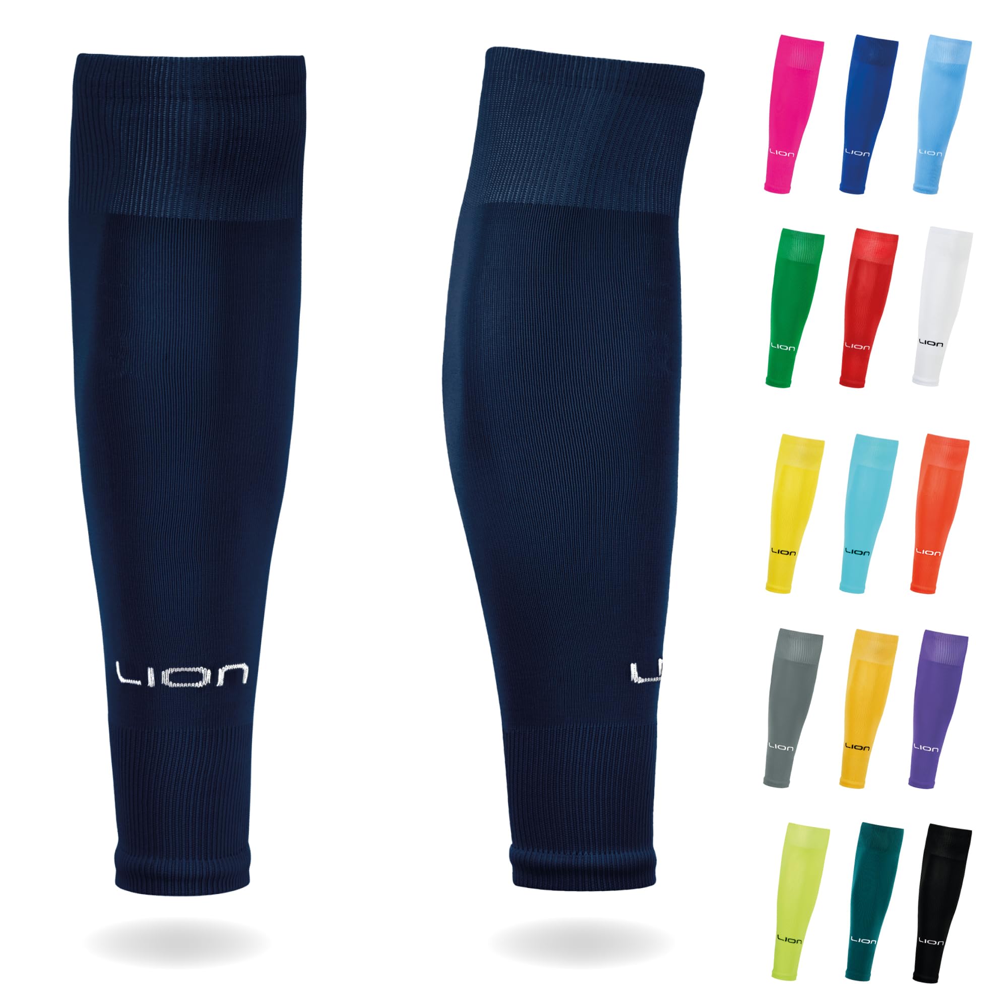 Lion Sportswear Navy Kids/Youth Football Sock Sleeves To Accompany Grip Socks - Fits Over Calf/Shin Pads - Variety Of Colors To Match Your Team Kit (Navy)