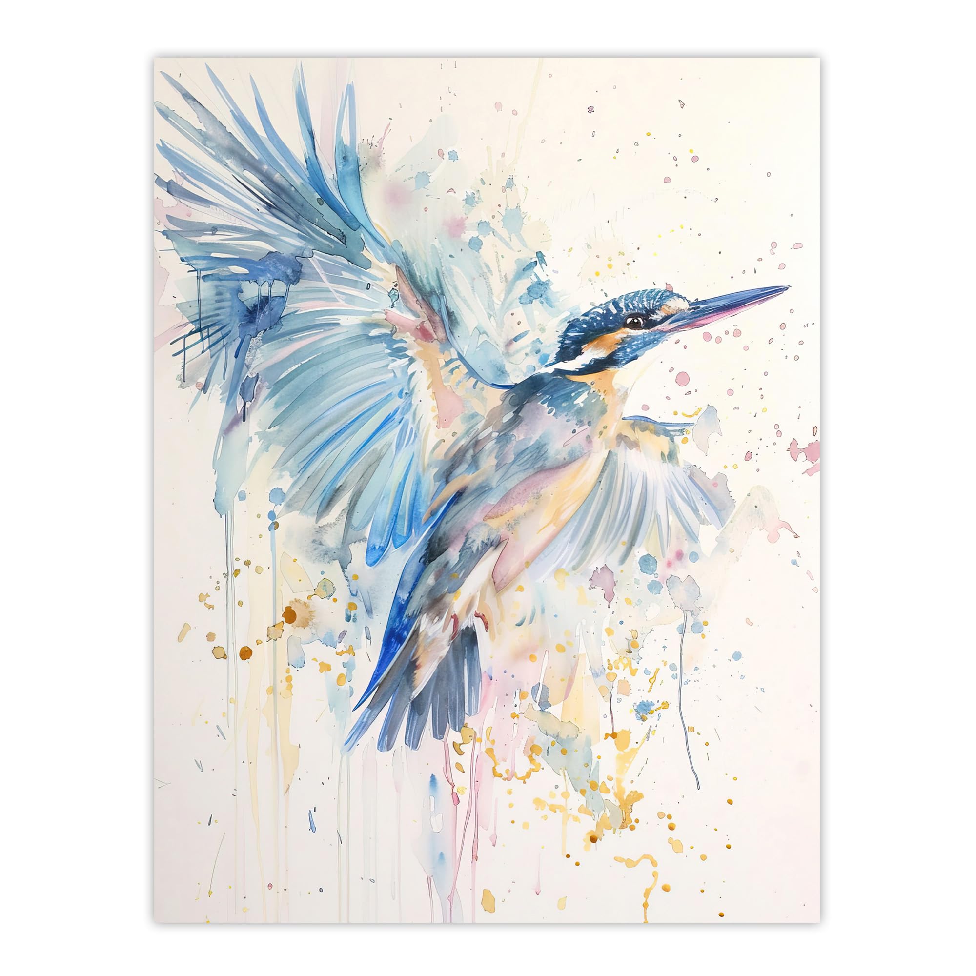 Artery8 Kingfisher Bird in Flight Watercolour Painting Living Room Large Wall Art Poster Print Thick Paper 18X24 Inch