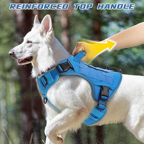 Miniatura 5 de WINGOIN Arnés táctico azul para perros grandes, arnés ajustable para mascotas, con asa, reflectante, K9, chaleco de servicio militar, para caminar,