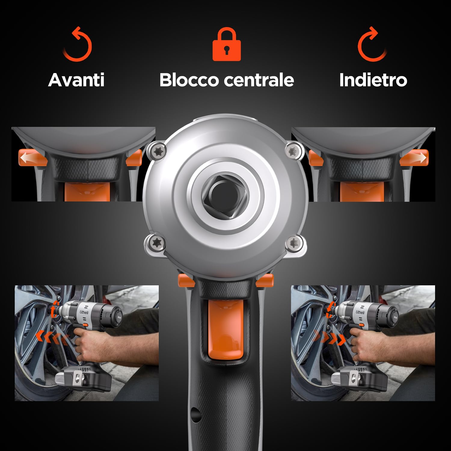 Litheli Avvitatore a impulsi a batteria, 400 Nm con batteria da 2,0 Ah, avvitatore a impulsi da 1/2 pollice con luce LED, velocità variabile per la casa, l'auto, il fai da te e l'arredamento